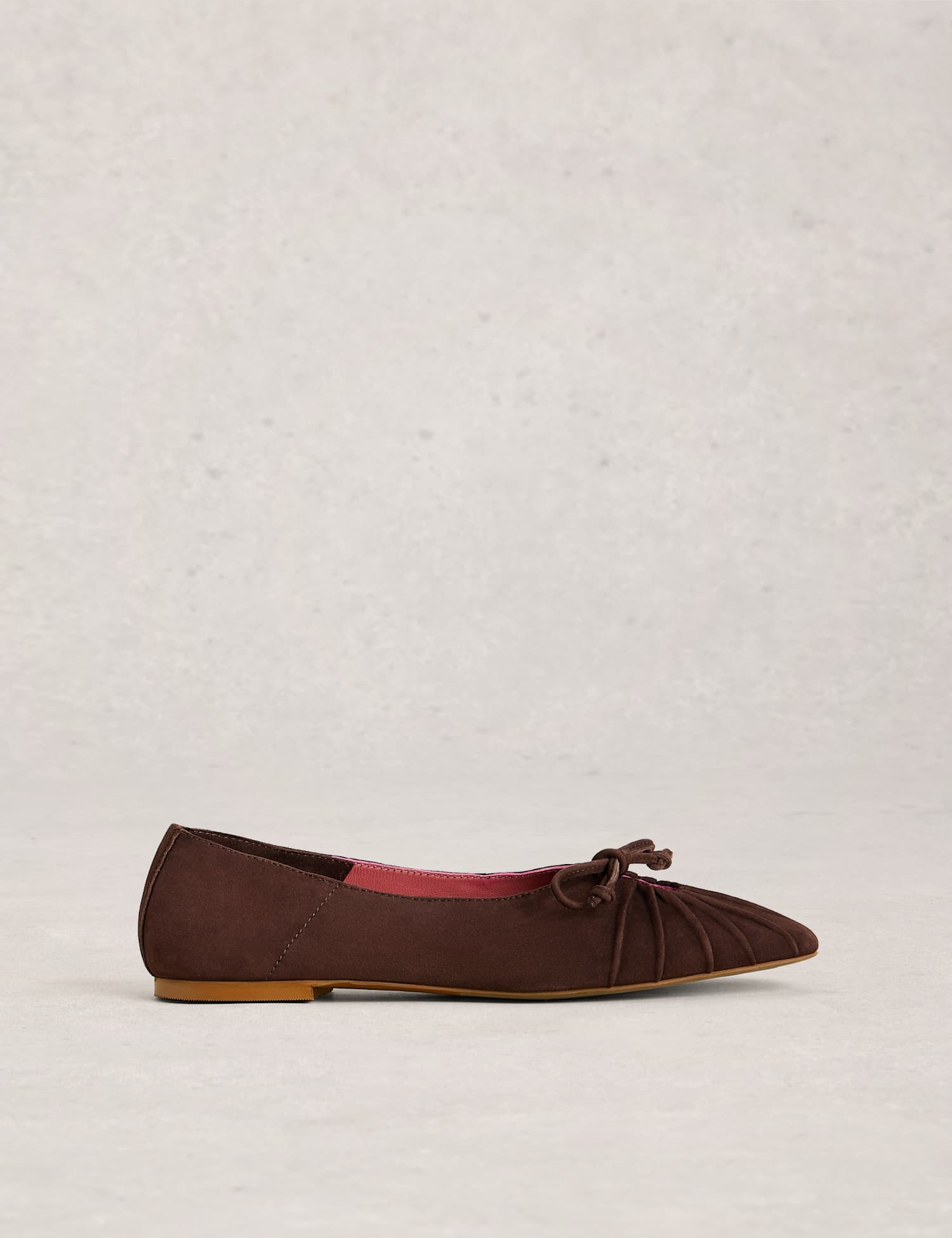 White Stuff Suede Lace Up Flat Ballet Pumps Brown