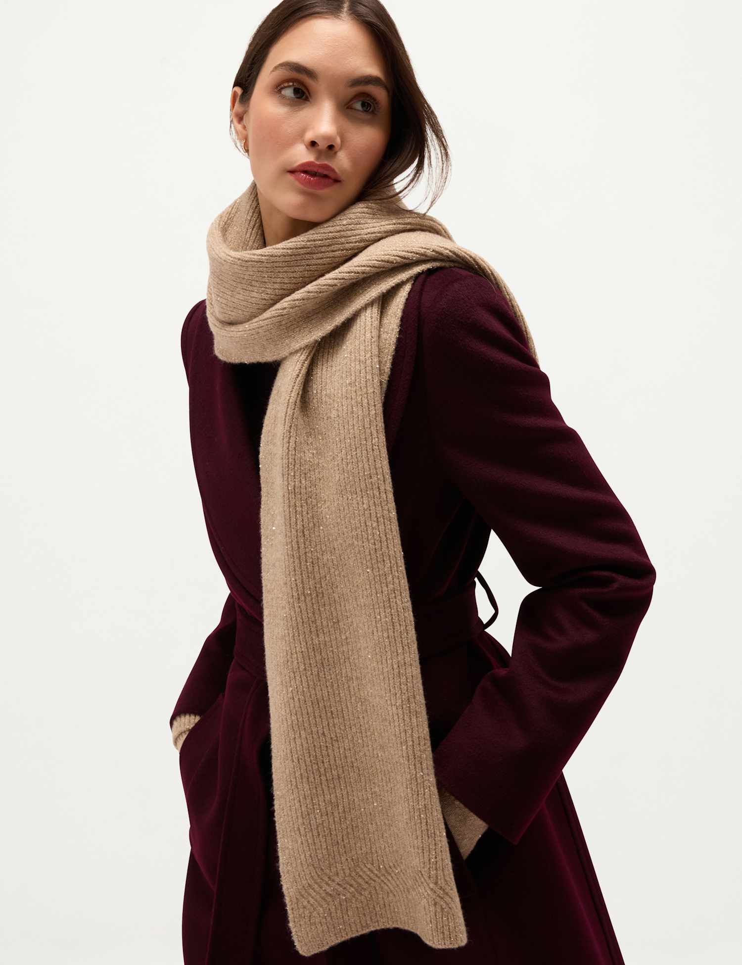 HOBBS Metallic Scarf Beige