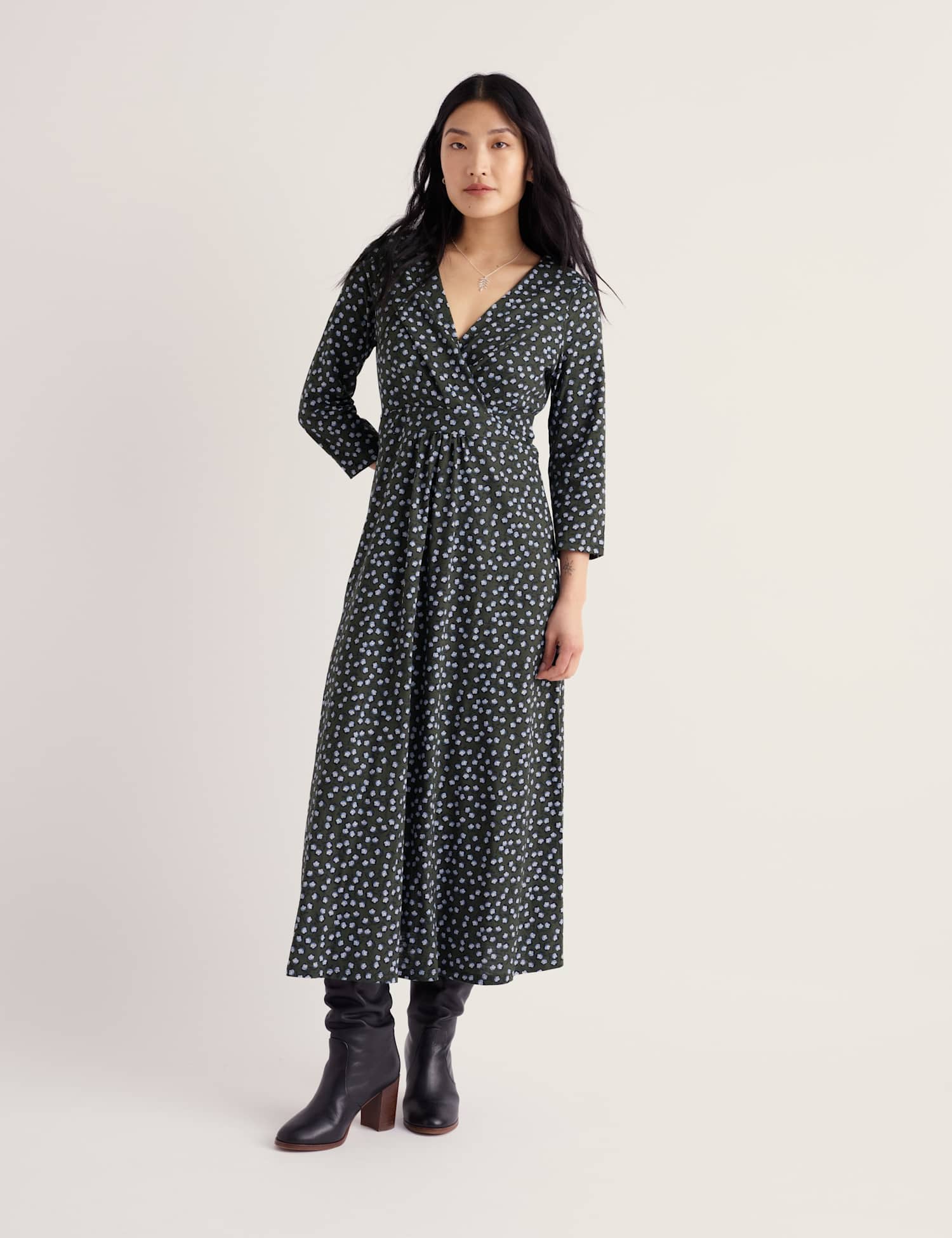 Seasalt Cornwall Pure Cotton Floral Midi Waisted Dress Blue Mix