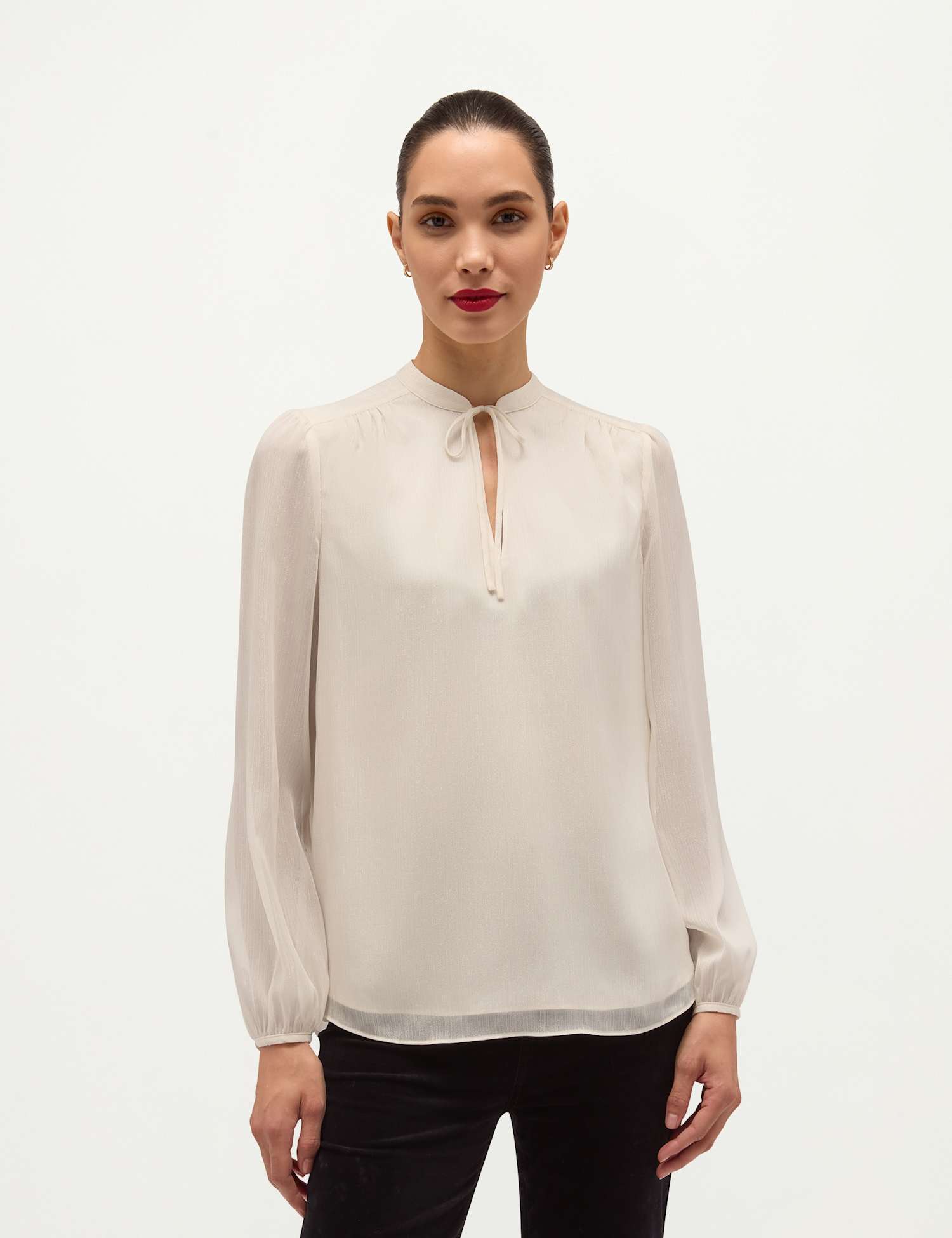 HOBBS Collared Button Detail Long Sleeve Blouse Beige