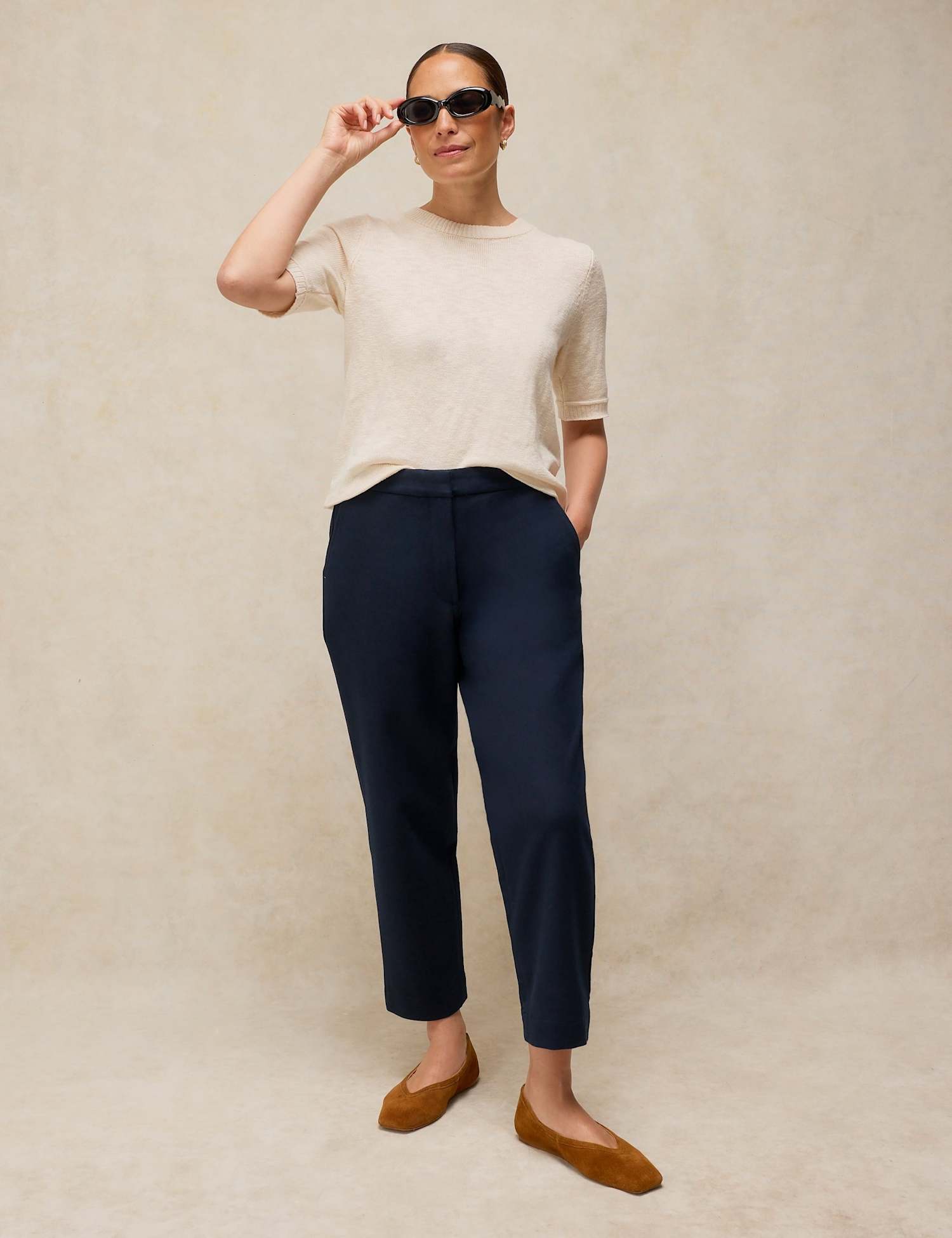 White Stuff Illy Cotton Rich Straight Leg Cropped Trousers Navy