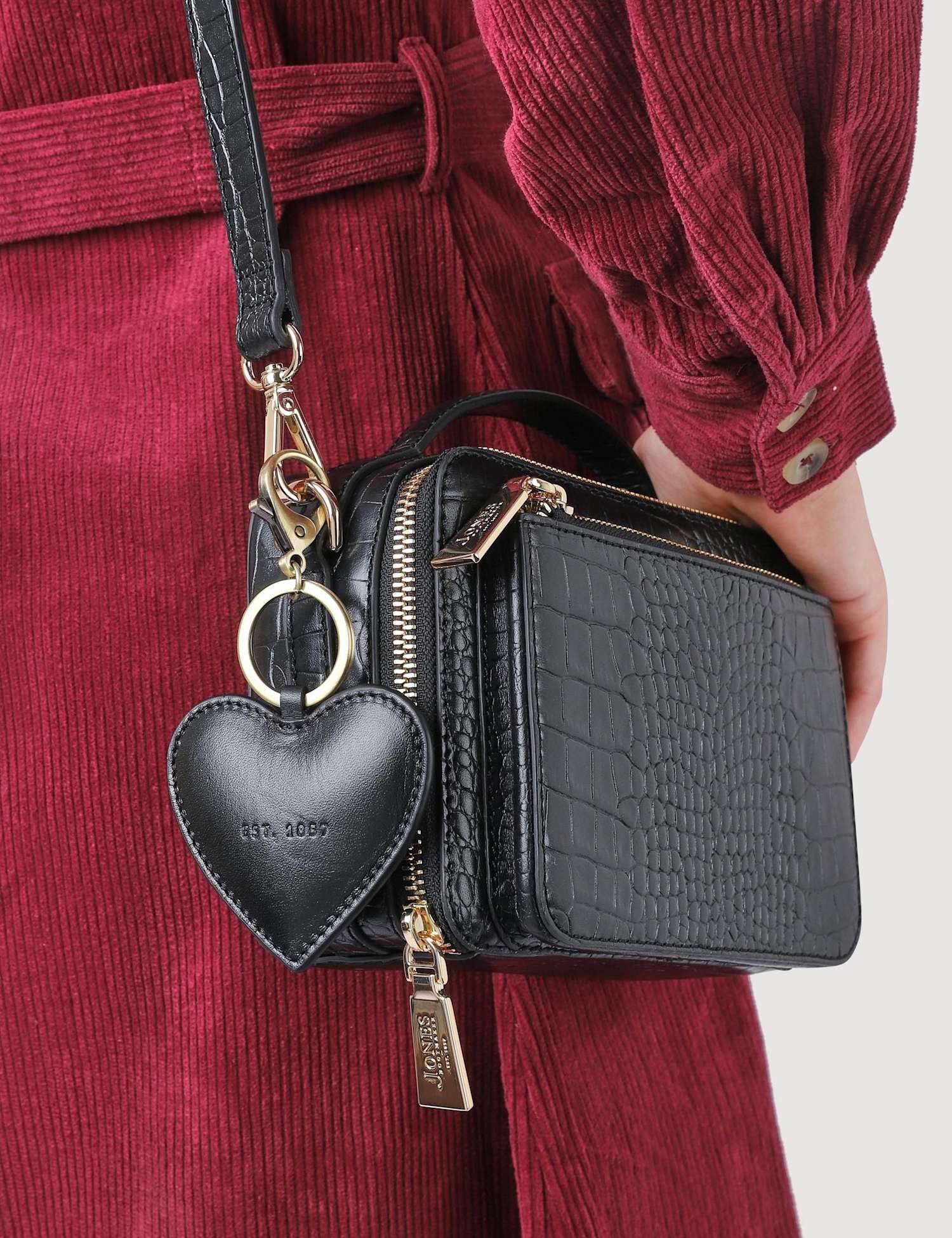 Jones Bootmaker Heart Shaped Leather Keyring Black