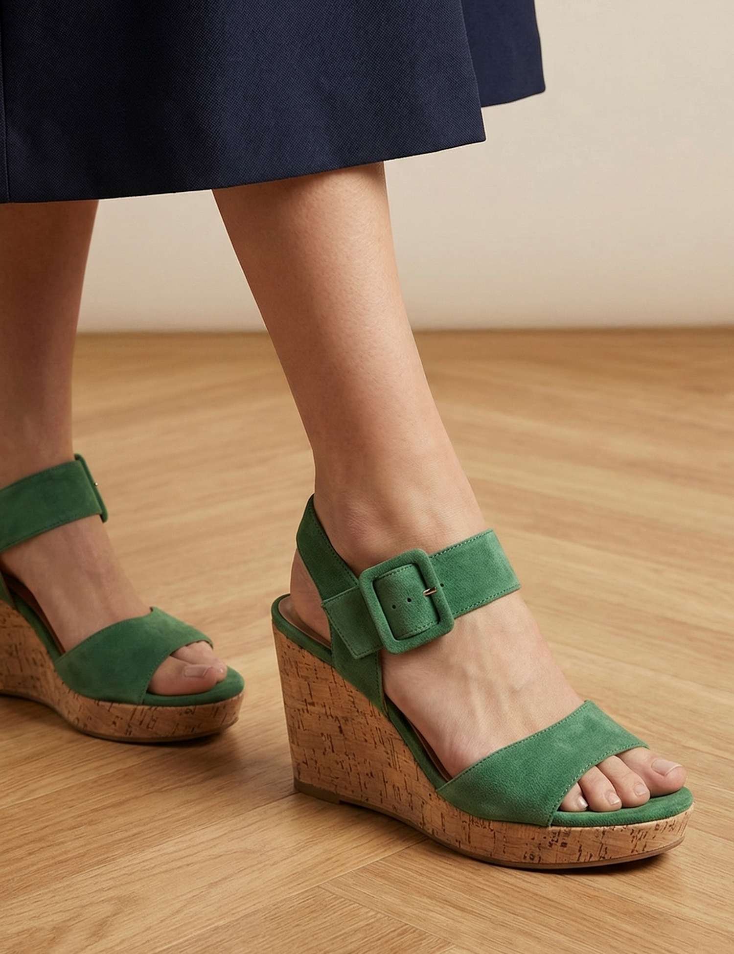 Jones Bootmaker Suede Wedge Sandals Green