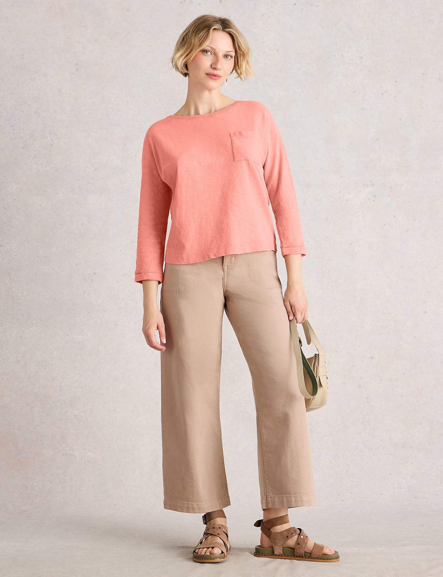 White Stuff Pure Cotton Crew Neck Top Coral