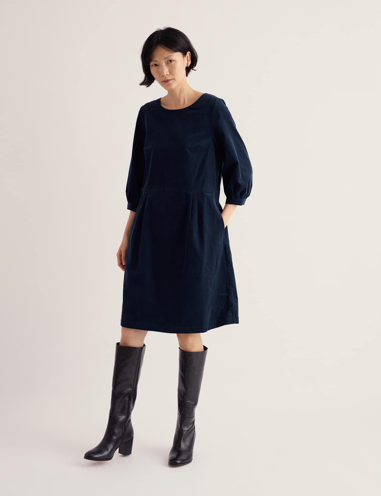 Seasalt Cornwall Pure Cotton Cord Knee Length Dress Navy