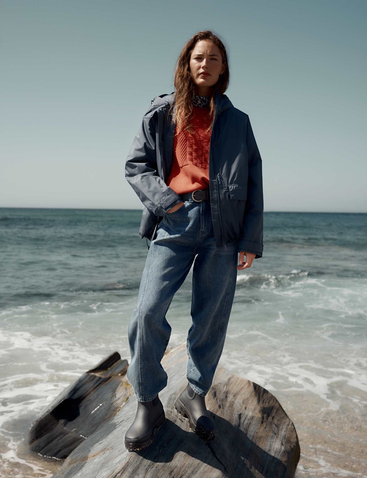 Seasalt Cornwall Waterproof Hooded Relaxed Rain Jacket Navy
