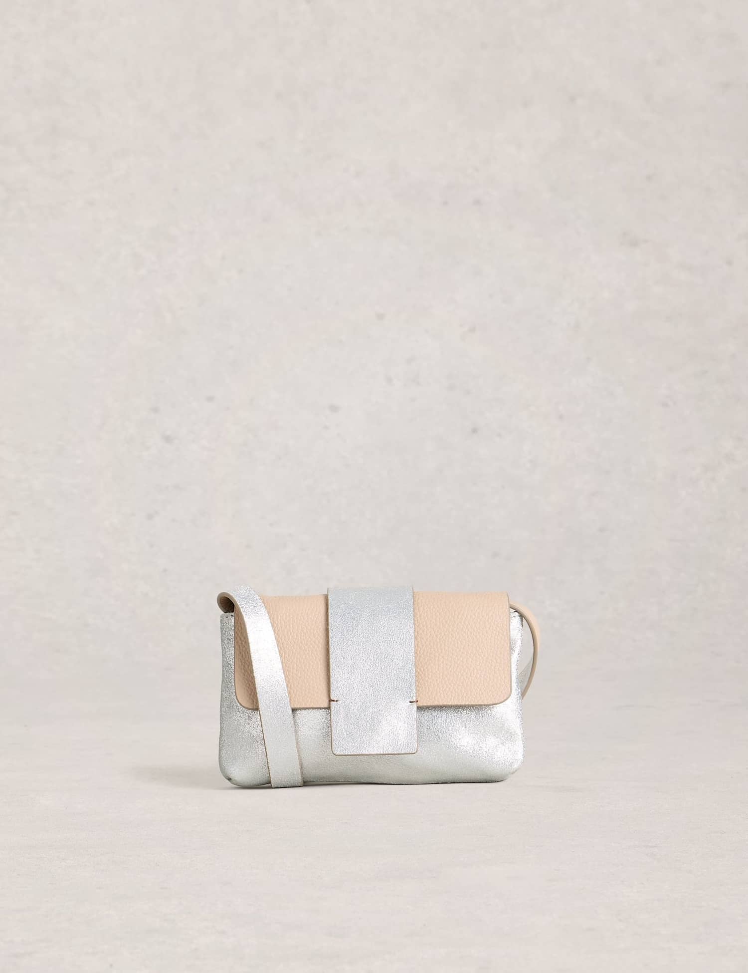 White Stuff Leather Metallic Shoulder Bag Silver