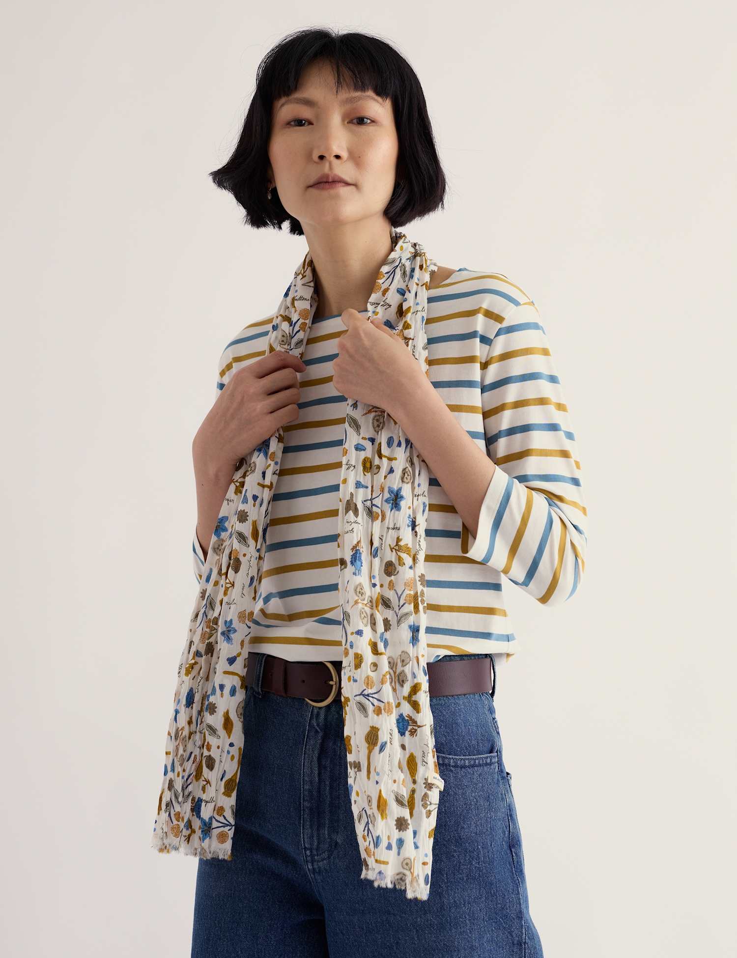 Seasalt Cornwall Pure Cotton Floral Scarf White Mix