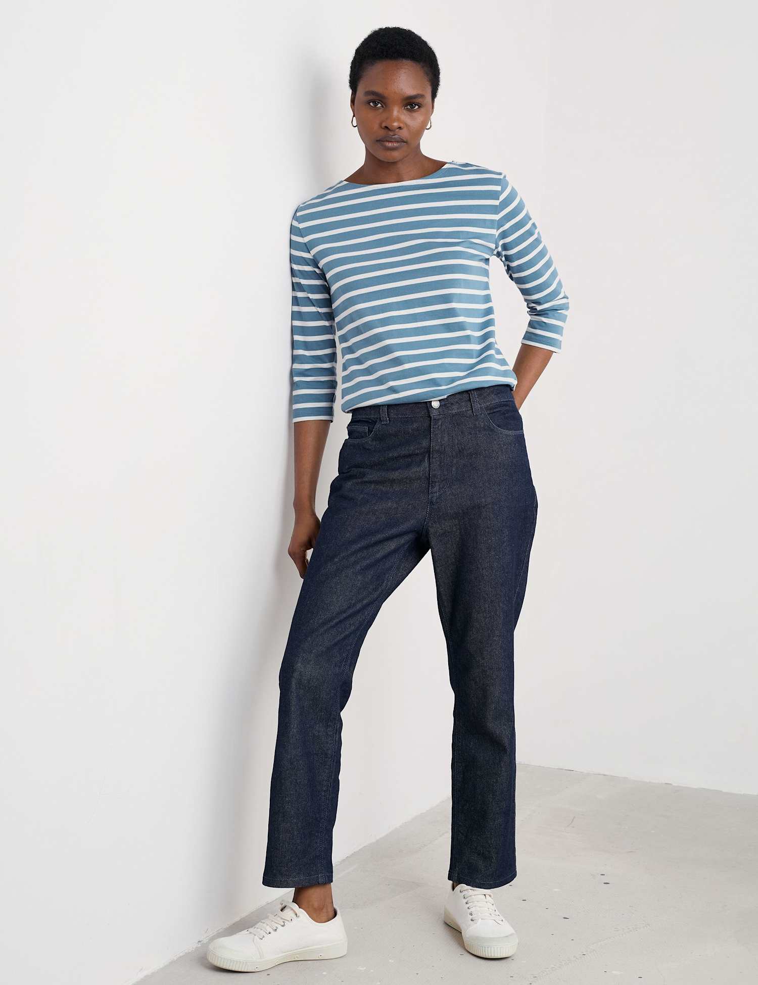Seasalt Cornwall Pure Cotton Striped Top Blue Mix