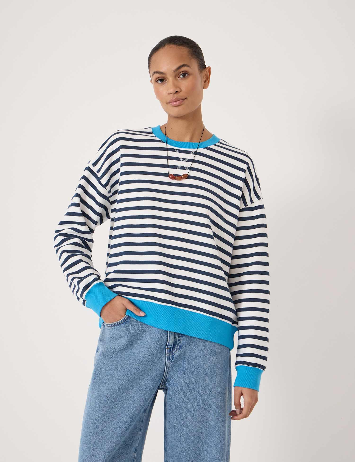 HUSH Pure Cotton Striped Sweatshirt Navy Mix