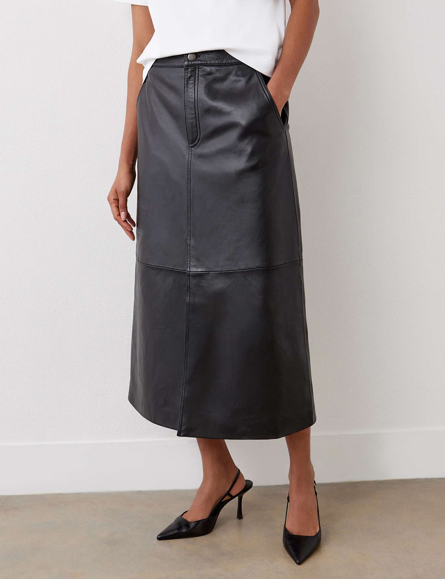 Finery London Leather Midi Pencil Skirt Black