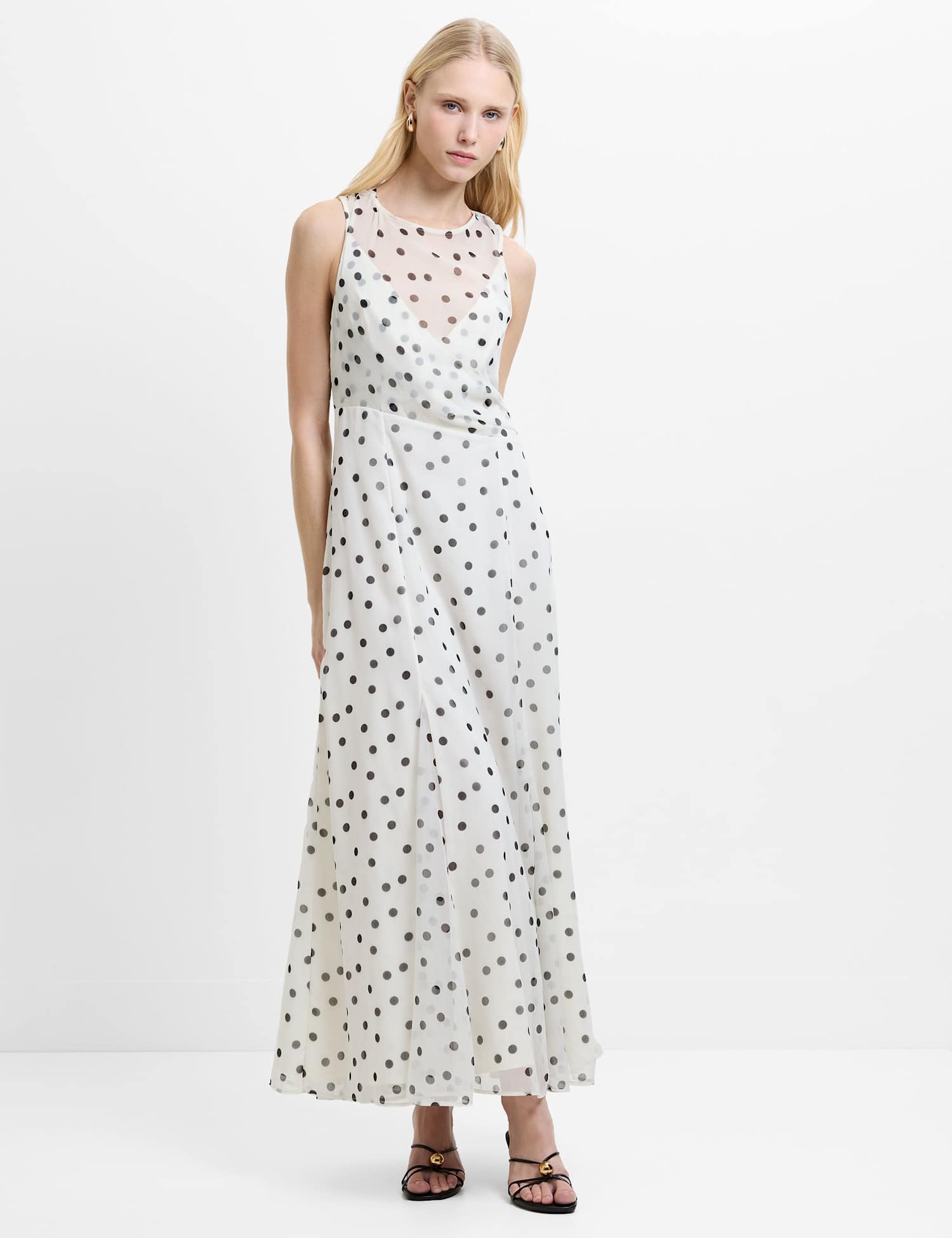 French Connection Chiffon Polka Dot Midaxi Skater Dress White/Black
