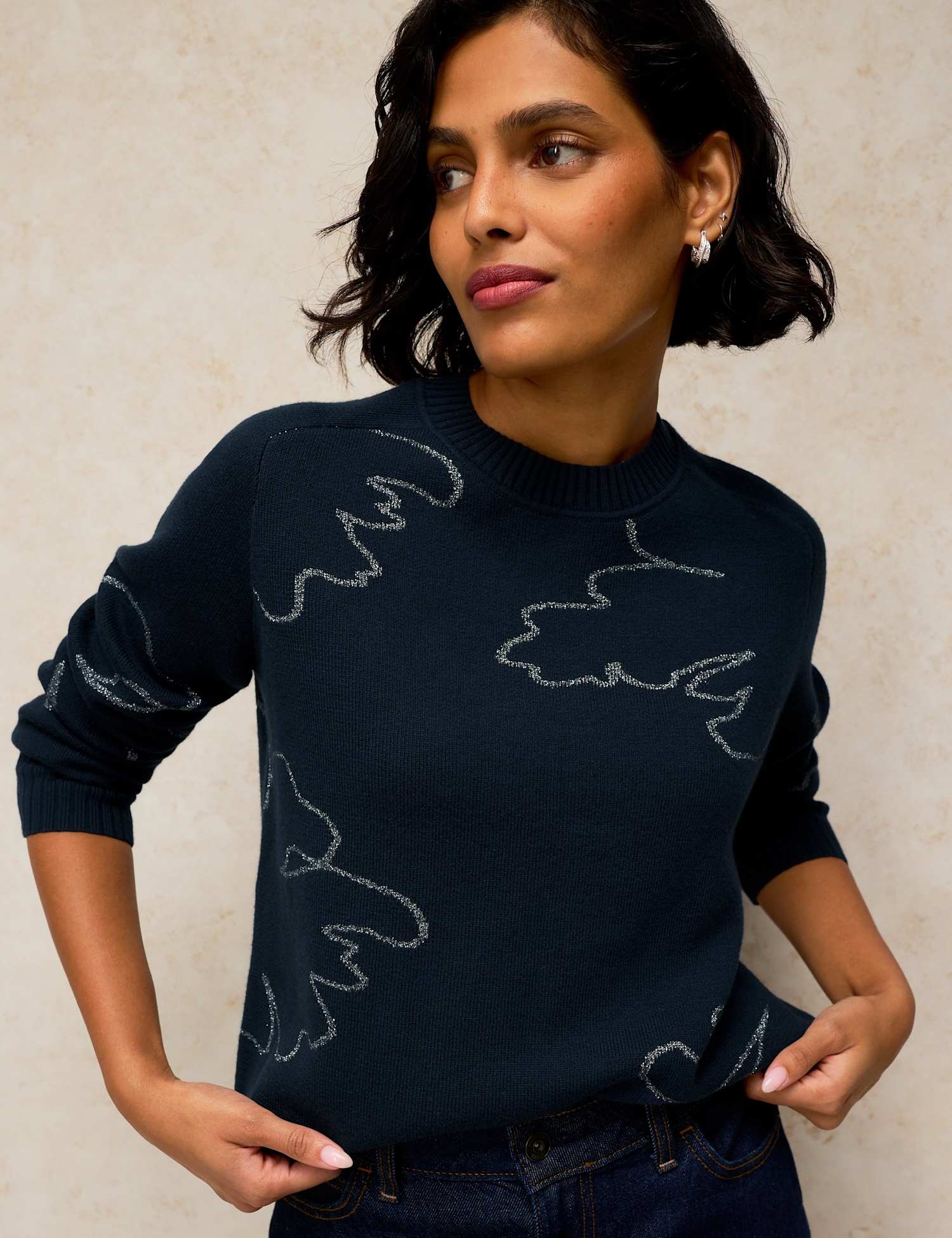 White Stuff Sparkly Jumper Navy Mix