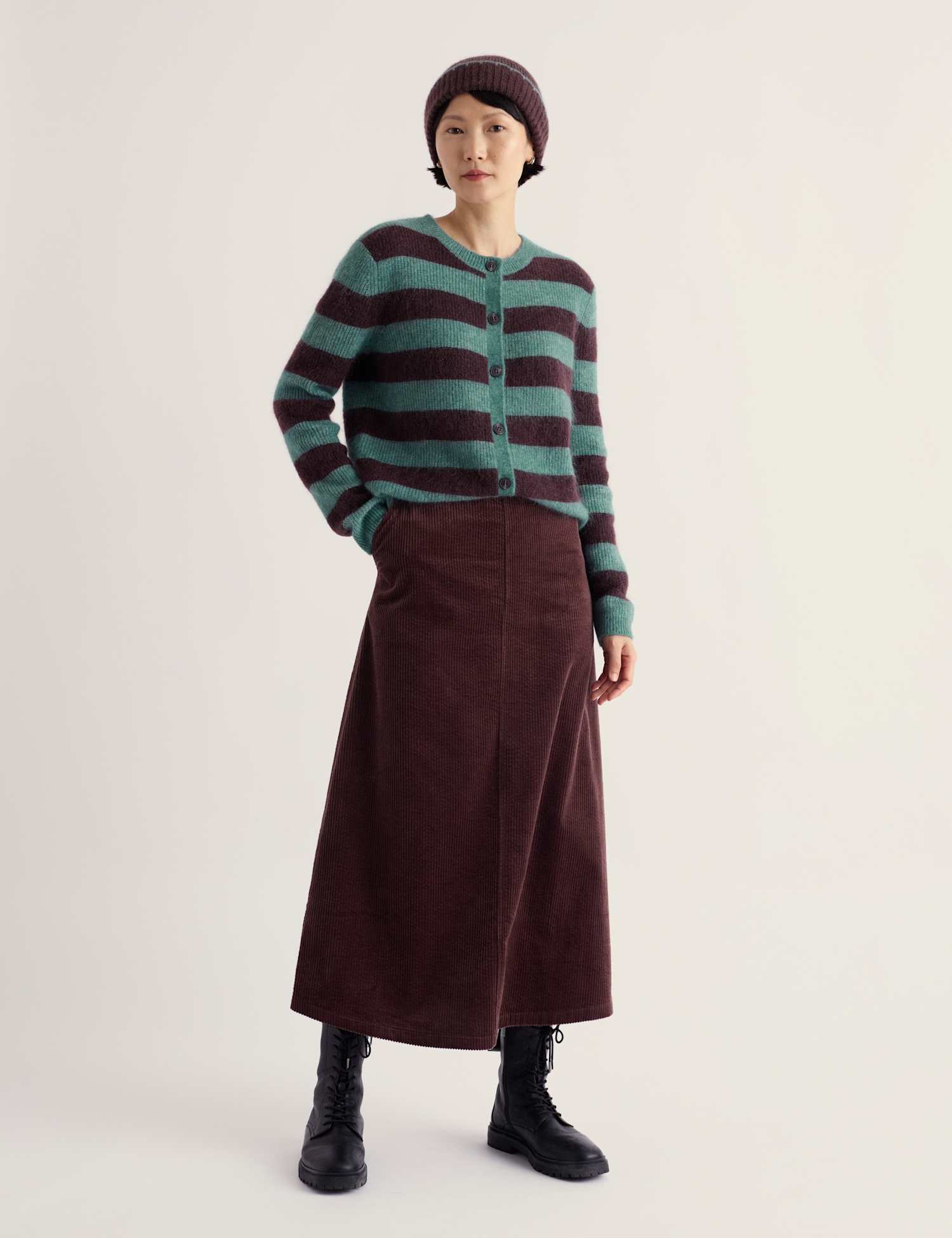 Seasalt Cornwall Pure Cotton Cord Midi A-Line Skirt Brown