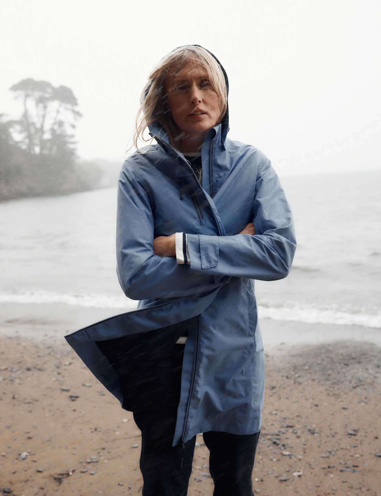 Seasalt Cornwall Cotton Rich Longline Raincoat Blue
