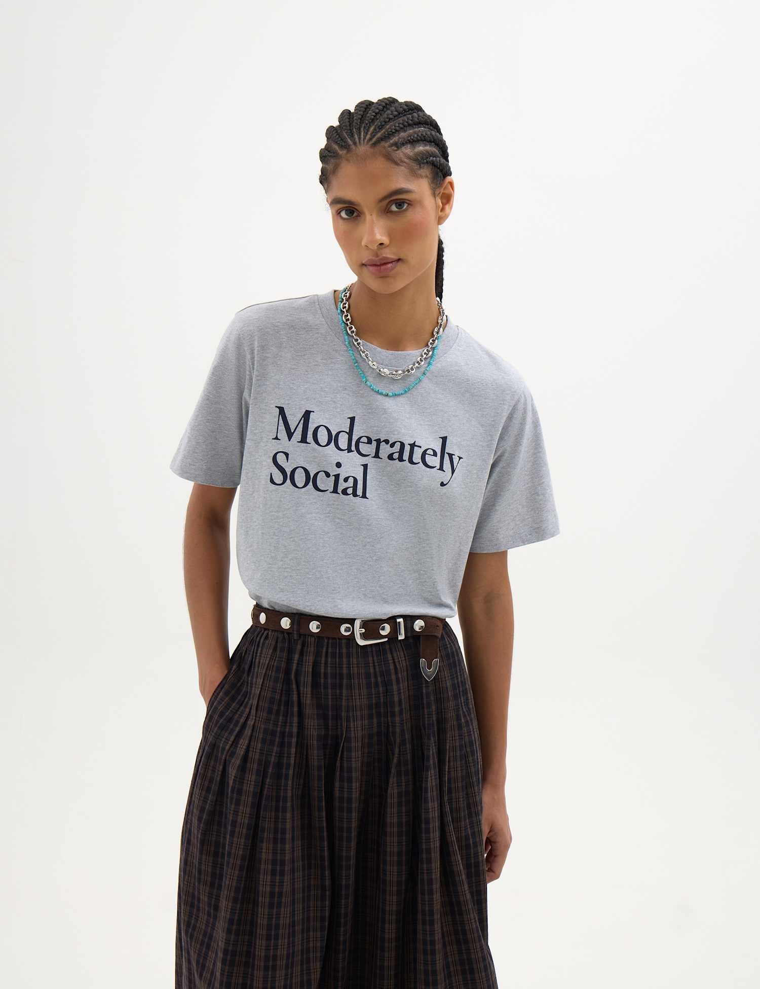 HUSH Pure Cotton Moderately Social Slogan T-Shirt Grey Mix