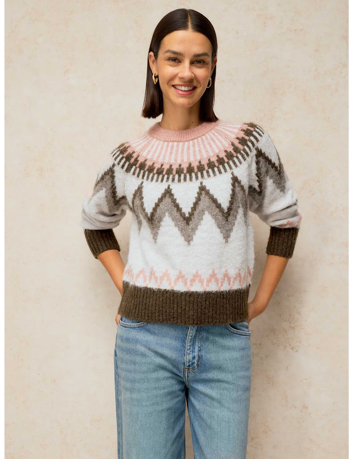 White Stuff Blurred Fair Isle Jumper Natural Mix