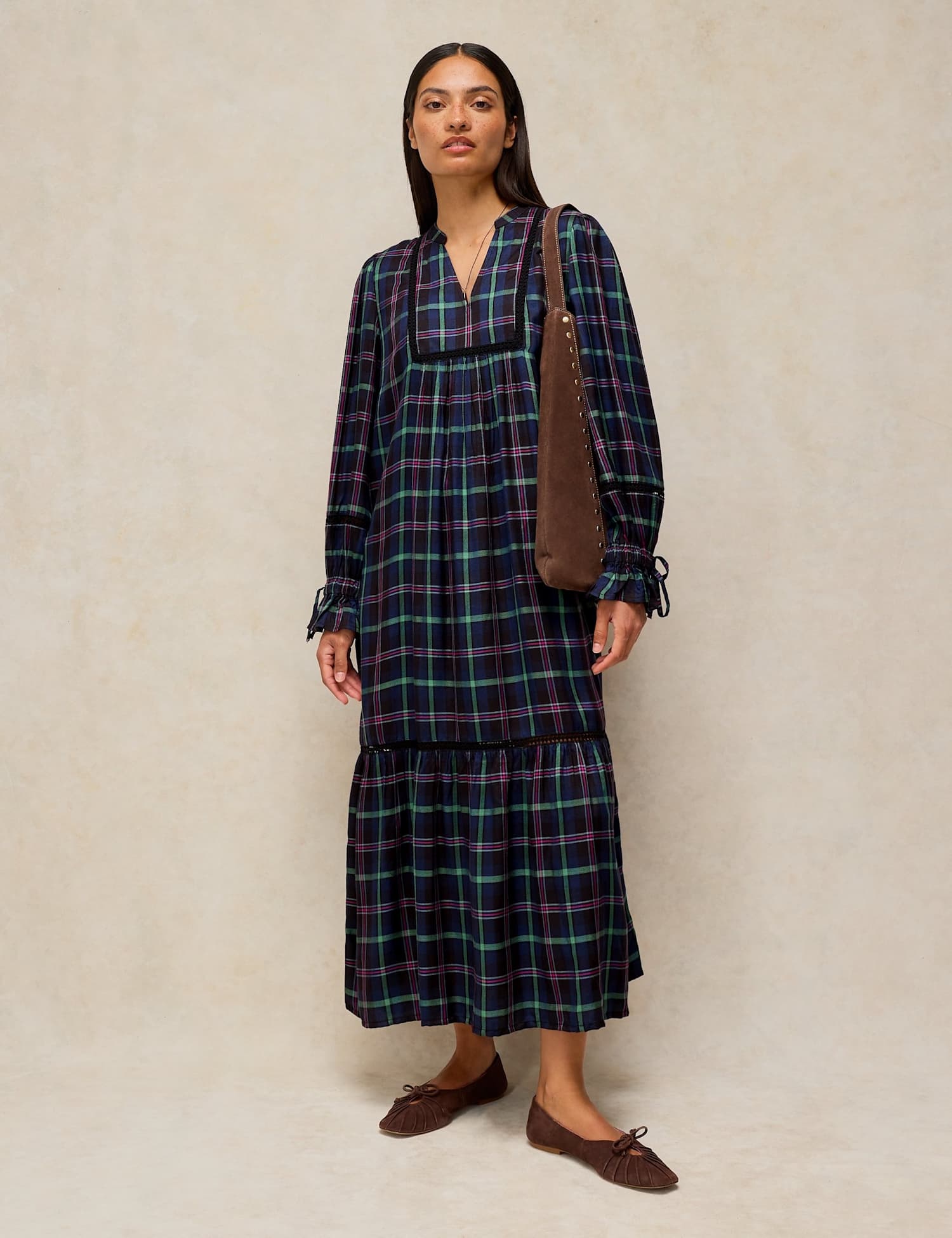 White Stuff Eleanor Poet Notch Neck Midi Dress Navy Mix
