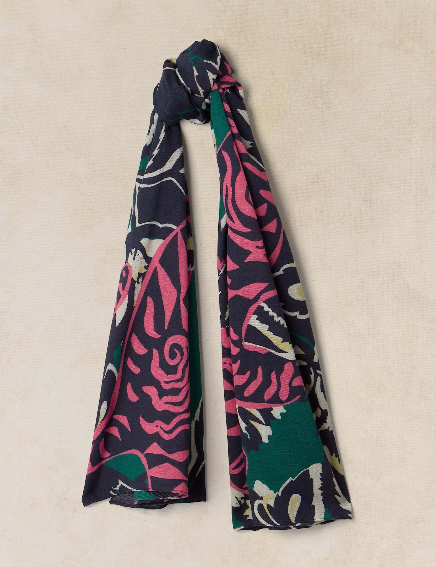 White Stuff Cotton Wool Blend Printed Scarf Pink Mix
