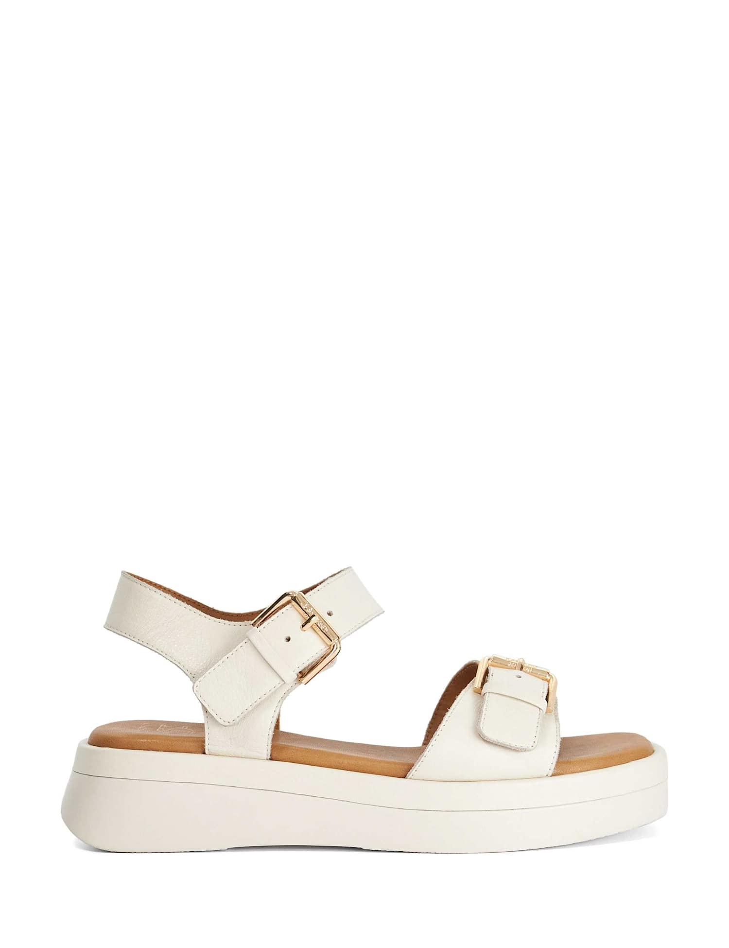 Dune London Wide Fit Leather Ankle Strap Wedge Sandals Ecru