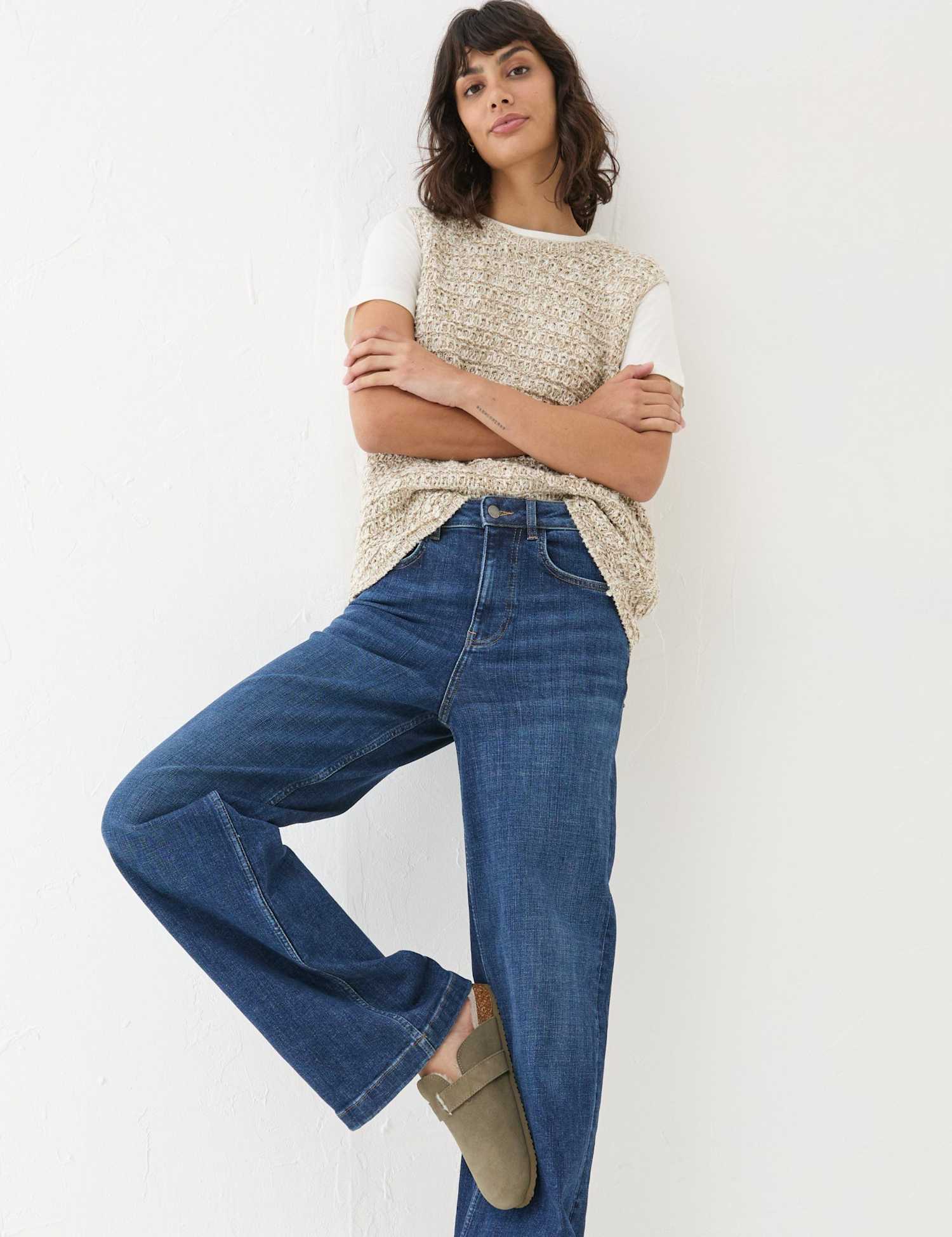FatFace Mid Rise Wide Leg Jeans Blue