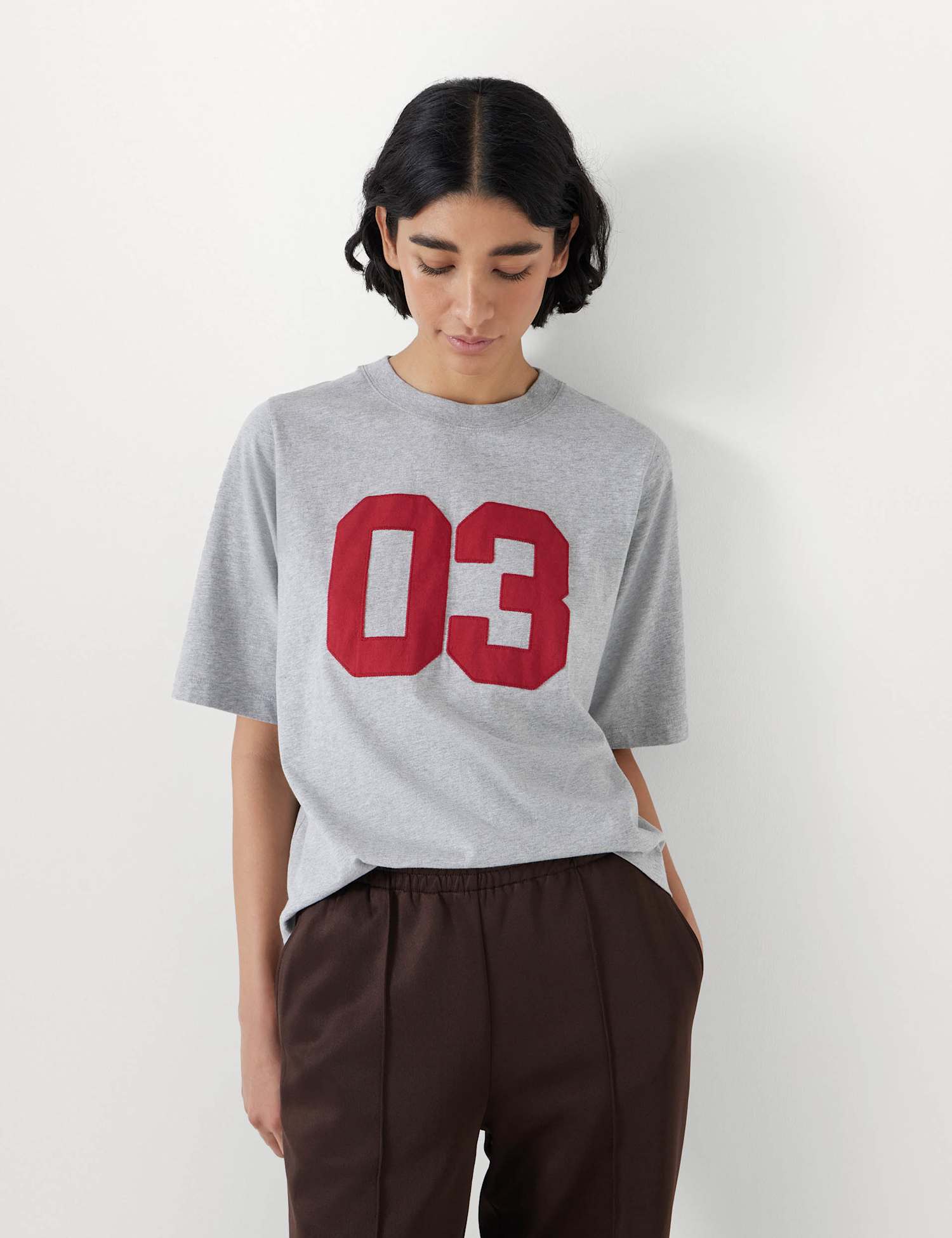 HUSH Pure Cotton Applique Slogan T-Shirt Grey Marl