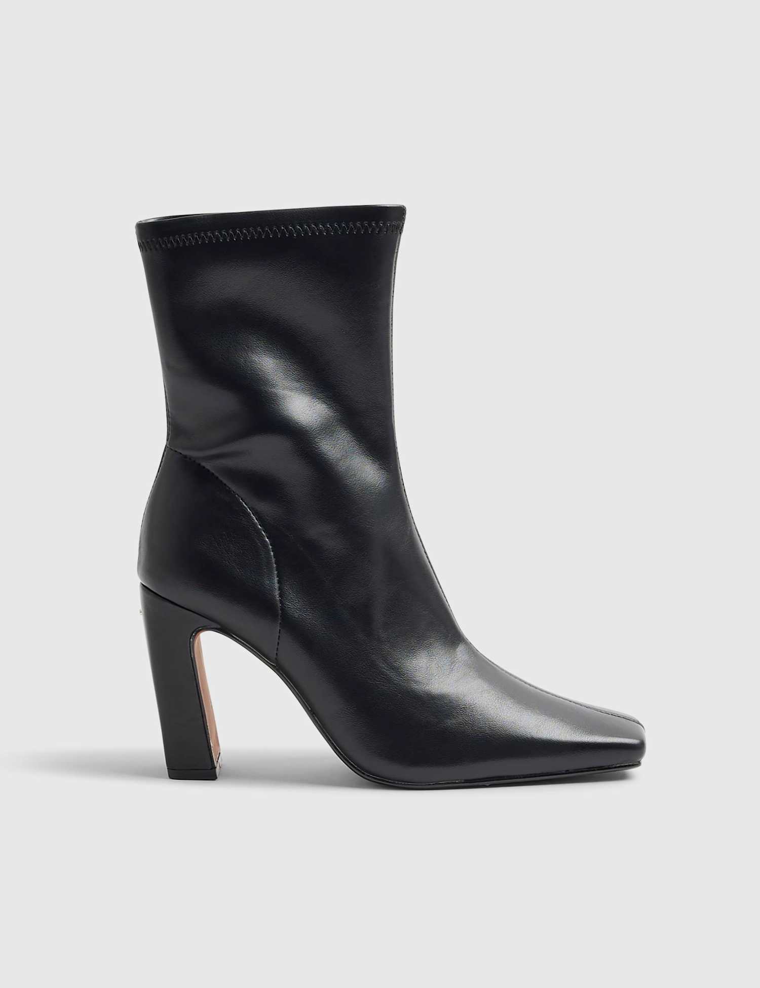 River Island Block Heel Square Toe Ankle Boots Black