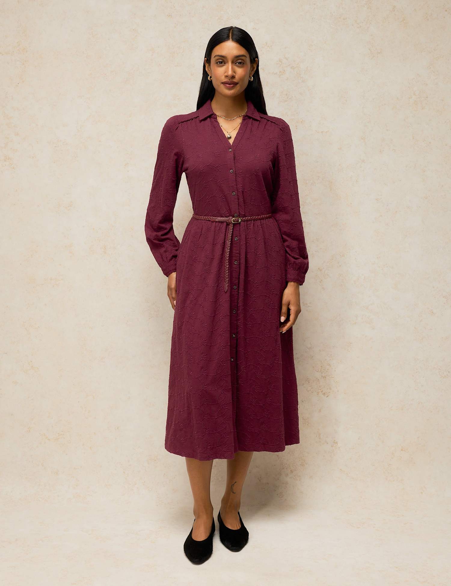 White Stuff Reegan Jersey Embroidered Midi Dress Plum
