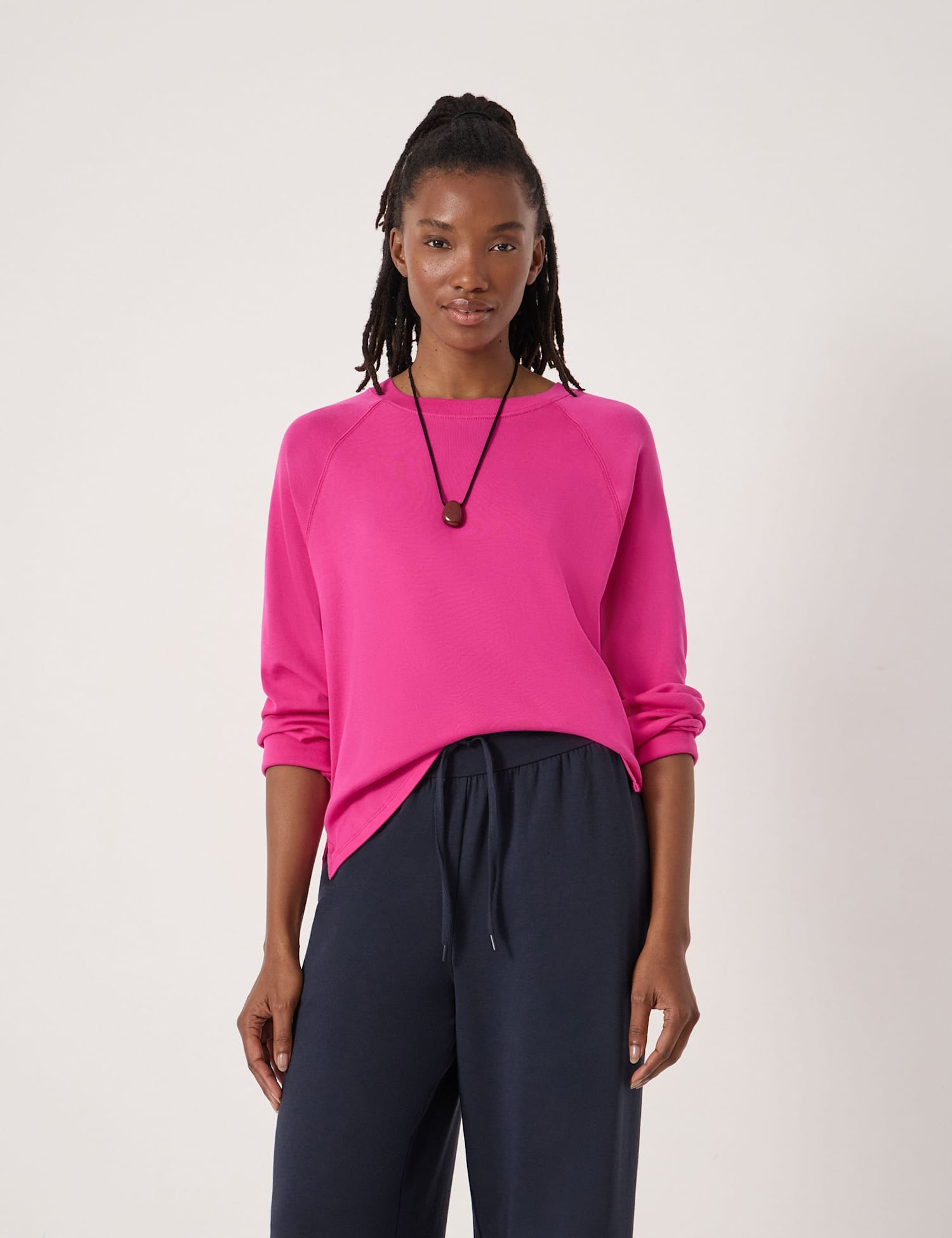 HUSH Matilda Pure Cotton Crew Neck Top Pink Magenta