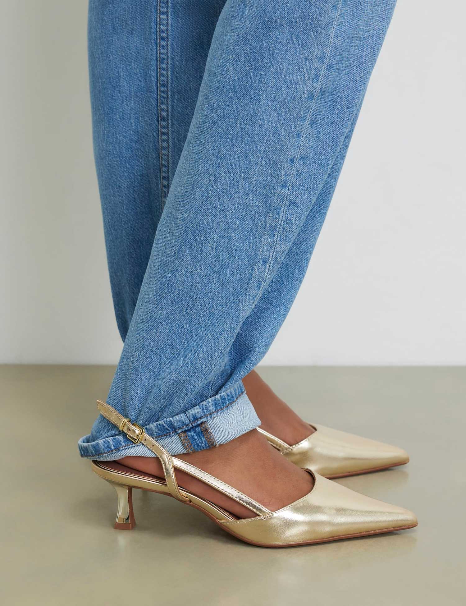 River Island Stiletto Heel Slingback Shoes Gold