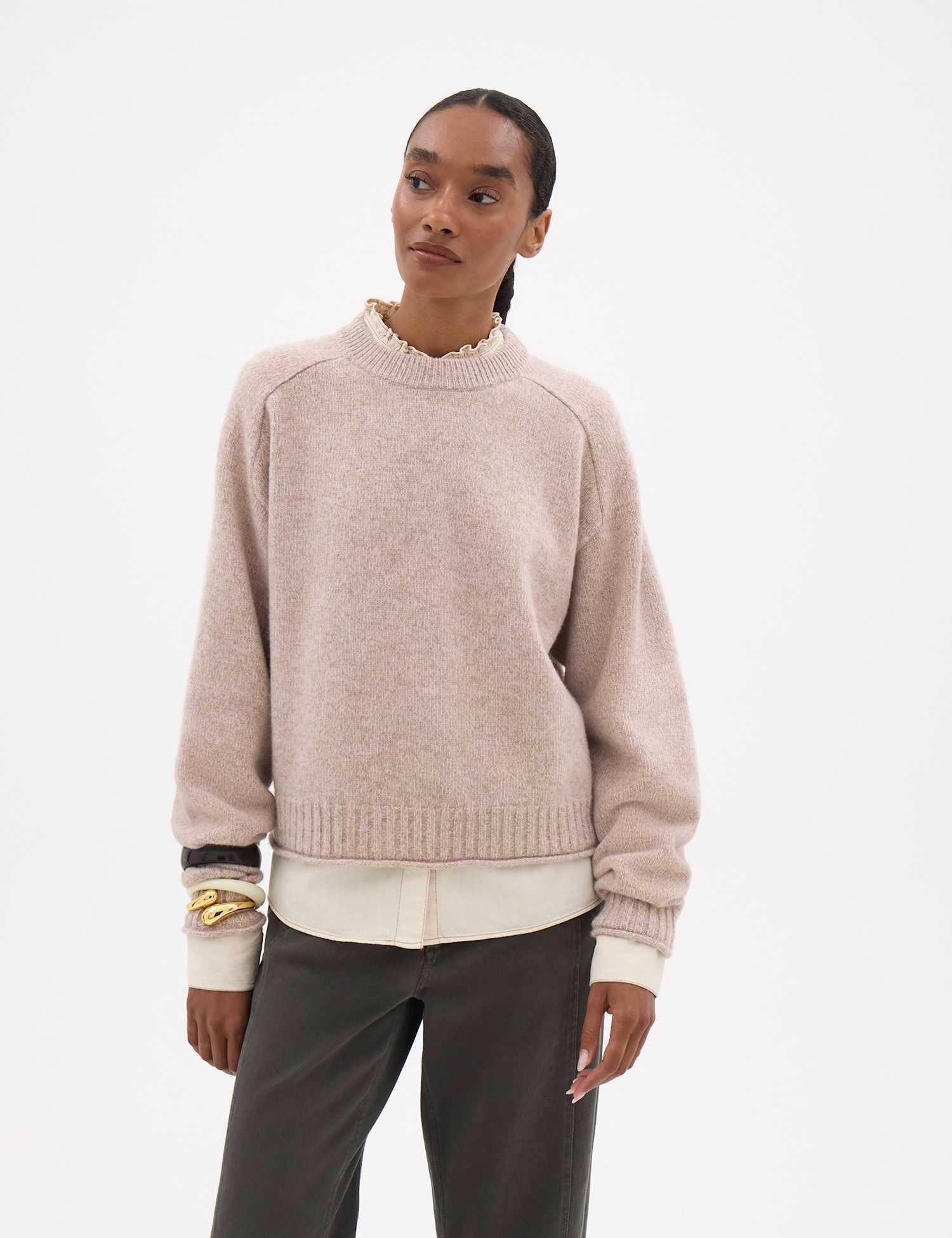 HUSH Relaxed Crew Neck Jumper with Merino Wool Oatmeal