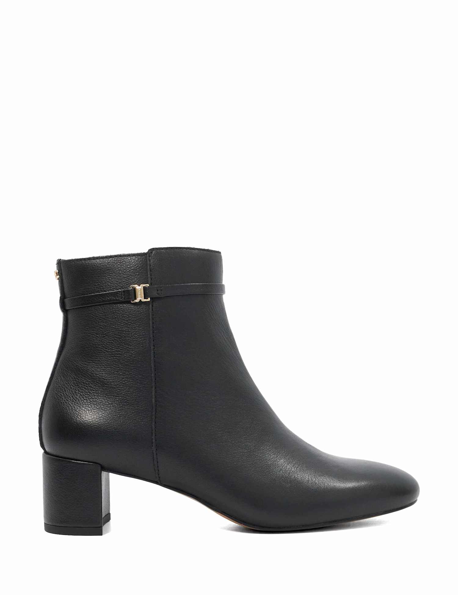 Dune London Leather Block Heel Ankle Boots Black
