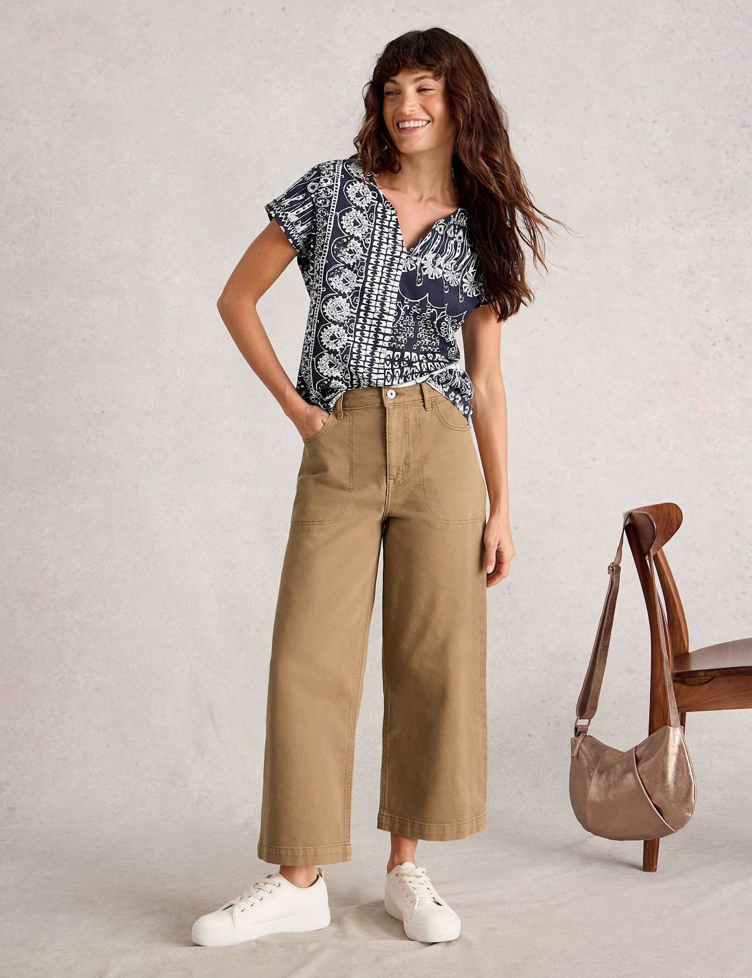 White Stuff Wide Leg Cropped Jeans Tan