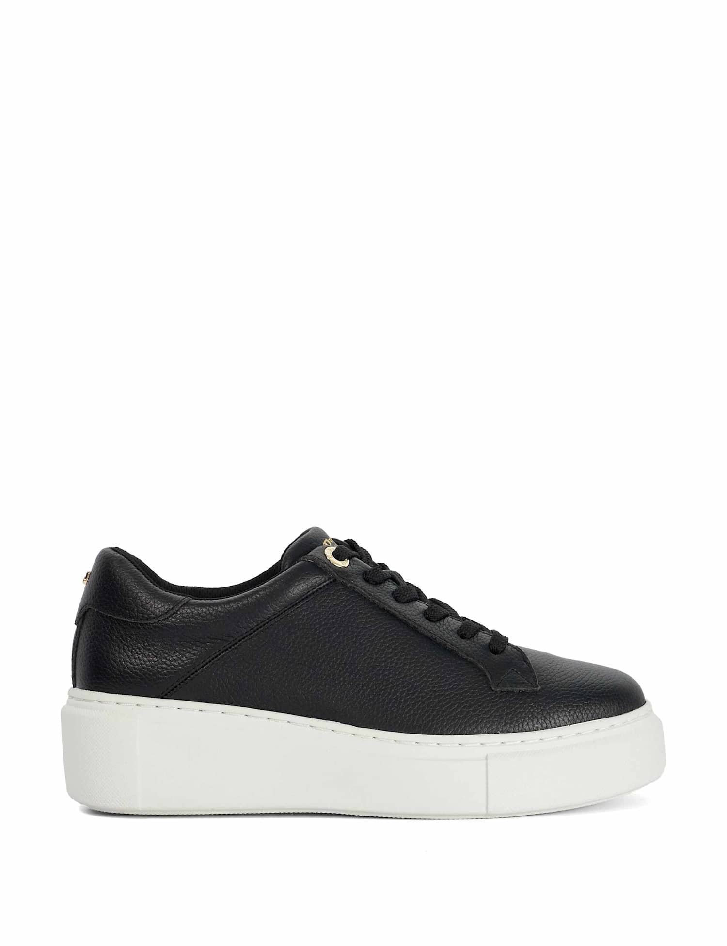 Dune London Leather Lace Up Flatform Trainers Black