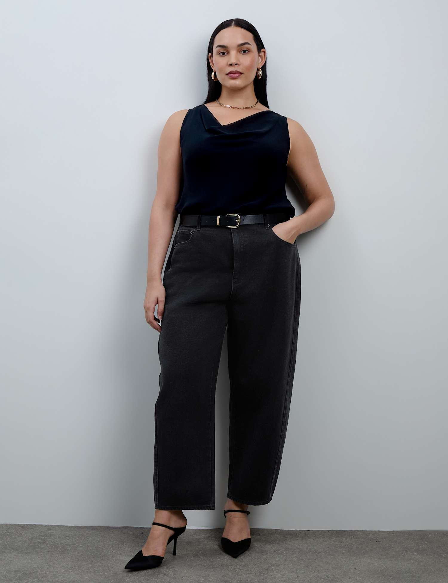 Live Unlimited London Curve Cotton Rich Barrel Leg Jeans Black