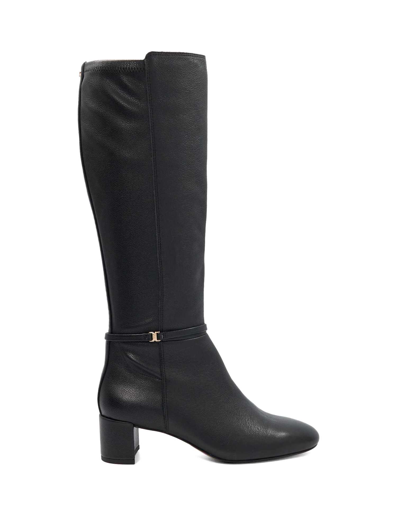 Dune London Leather Block Heel Knee High Boots Black