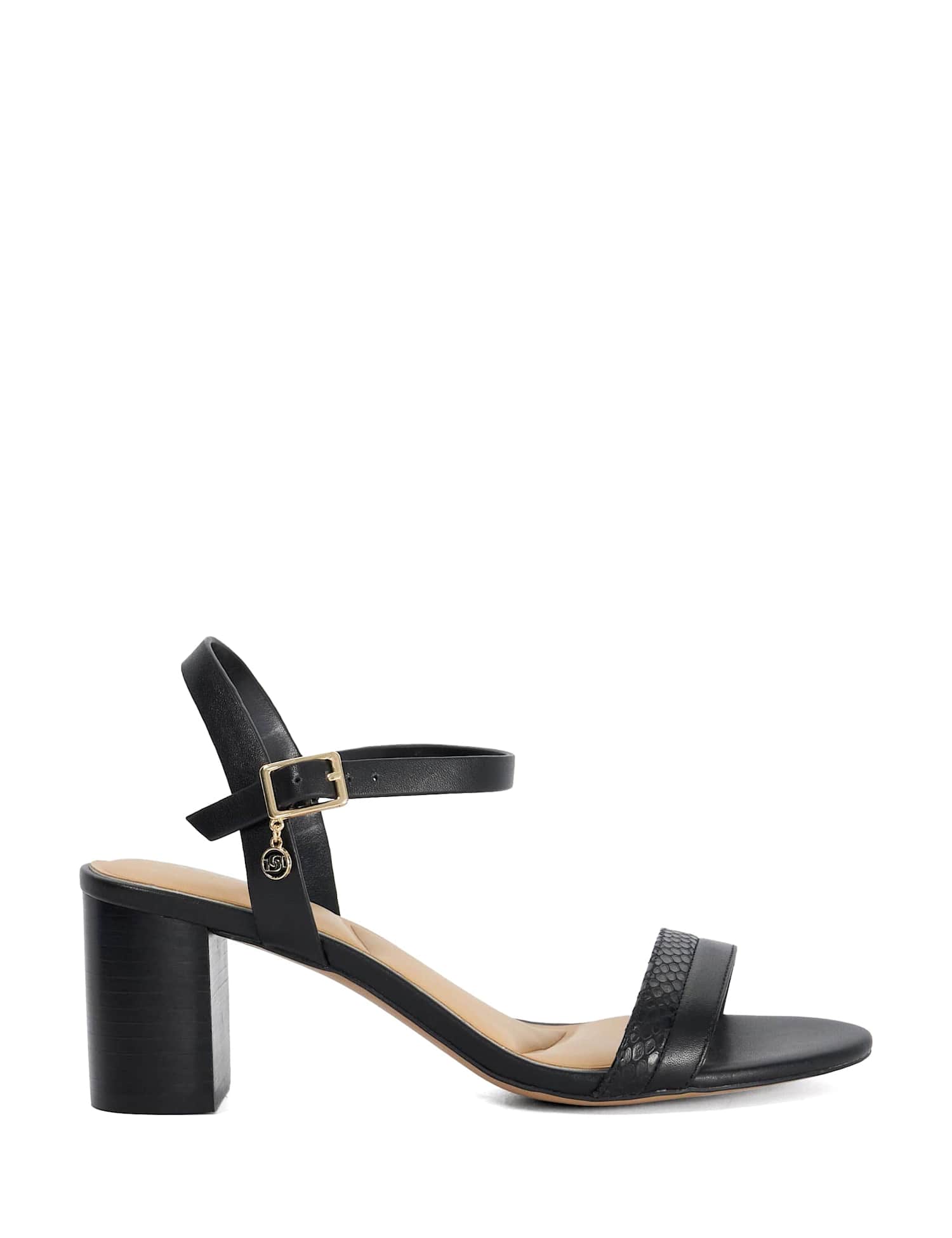 Dune London Wide Fit Leather Block Heel Sandals Black
