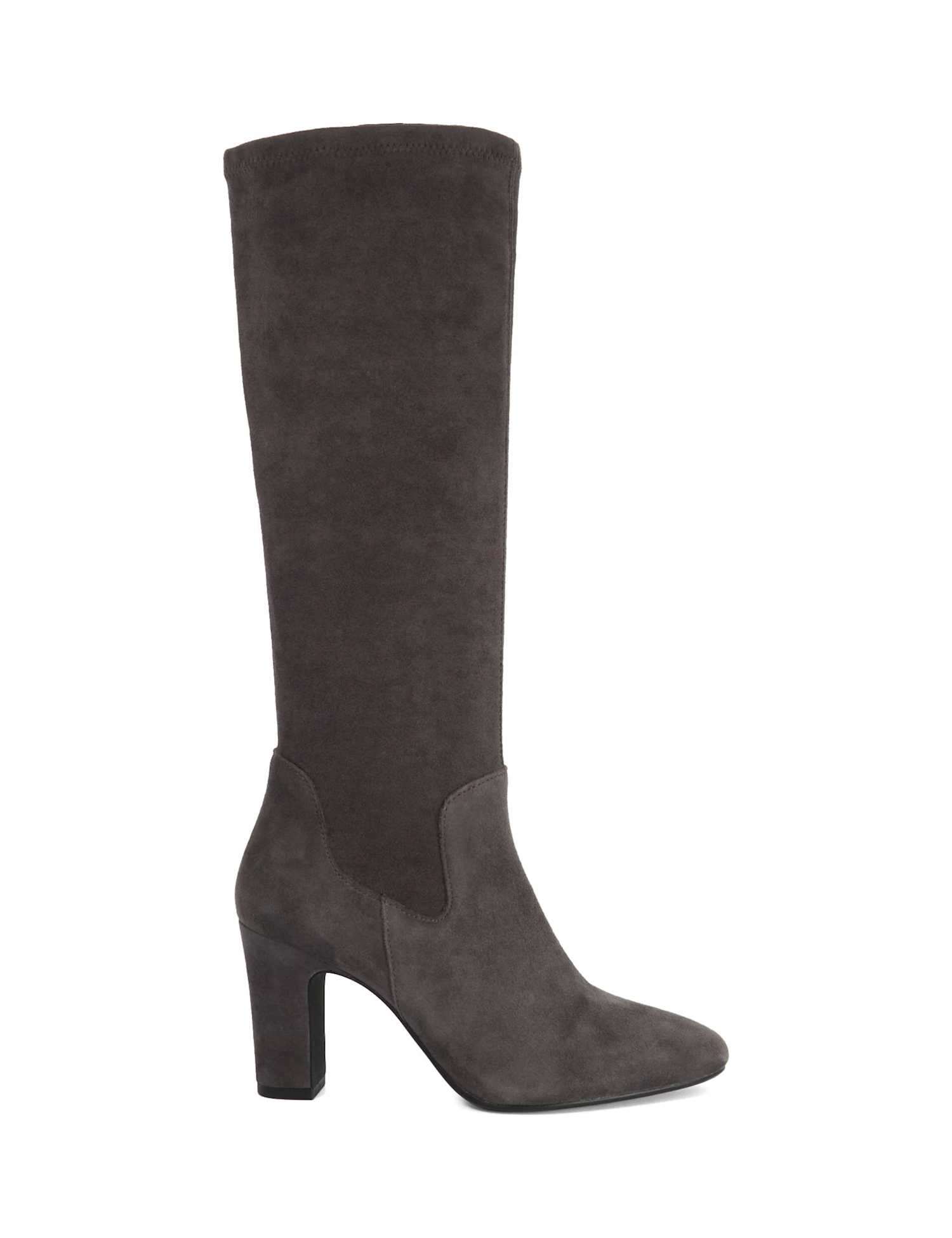 Dune London Block Heel Knee High Boots Dark Grey