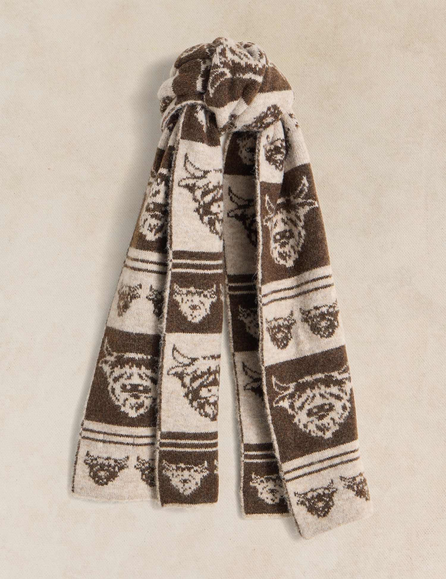White Stuff Cow Print Jacquard Scarf Natural Mix