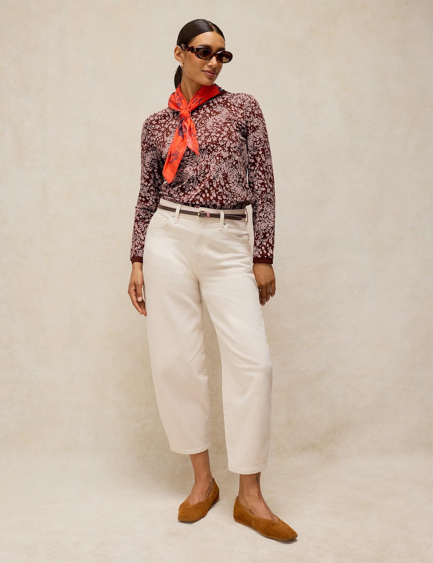 White Stuff Clara Pure Cotton Crew Neck T-Shirt Brown