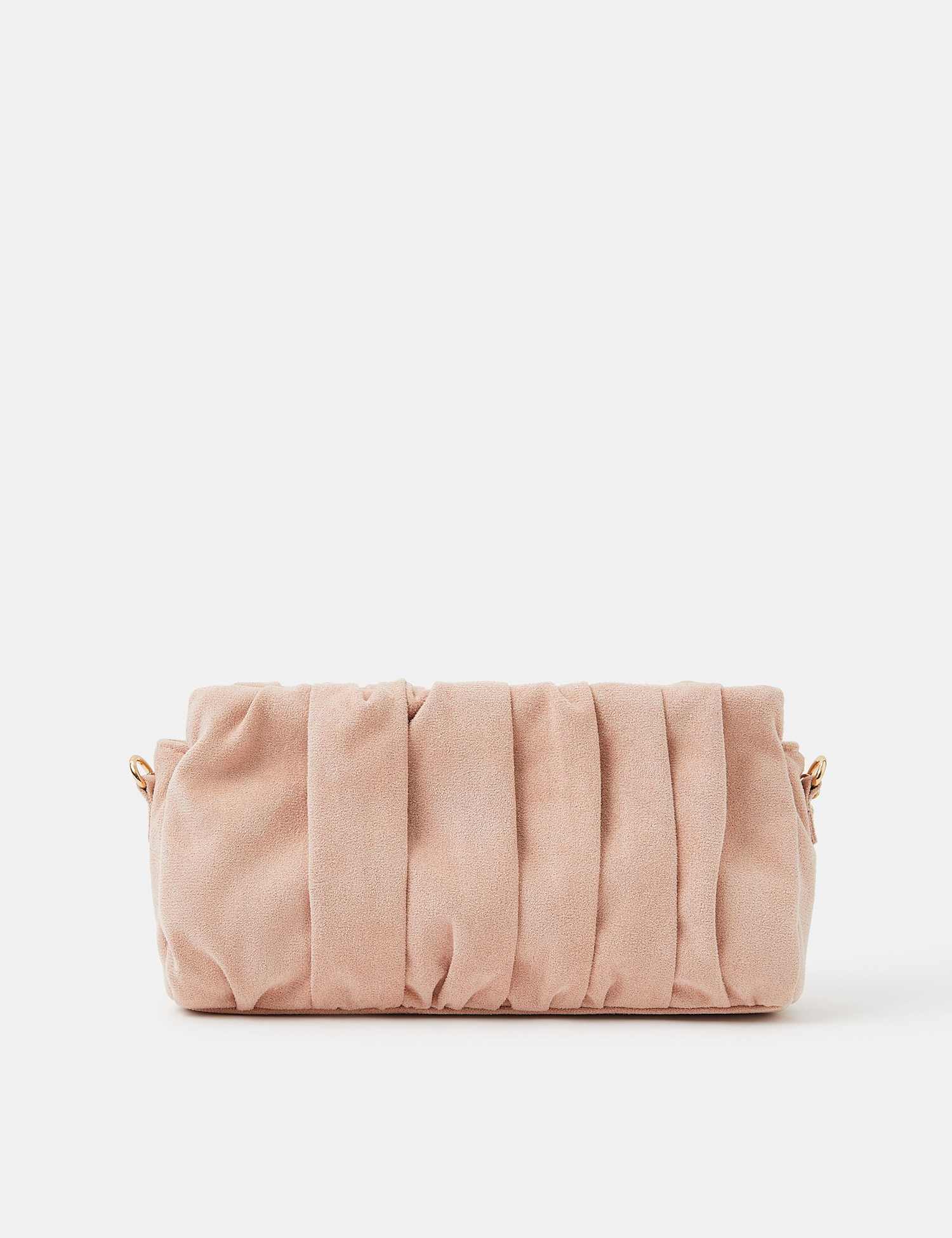 ACCESSORIZE Faux Suede Ruched Chain Strap Clutch Bag Blush