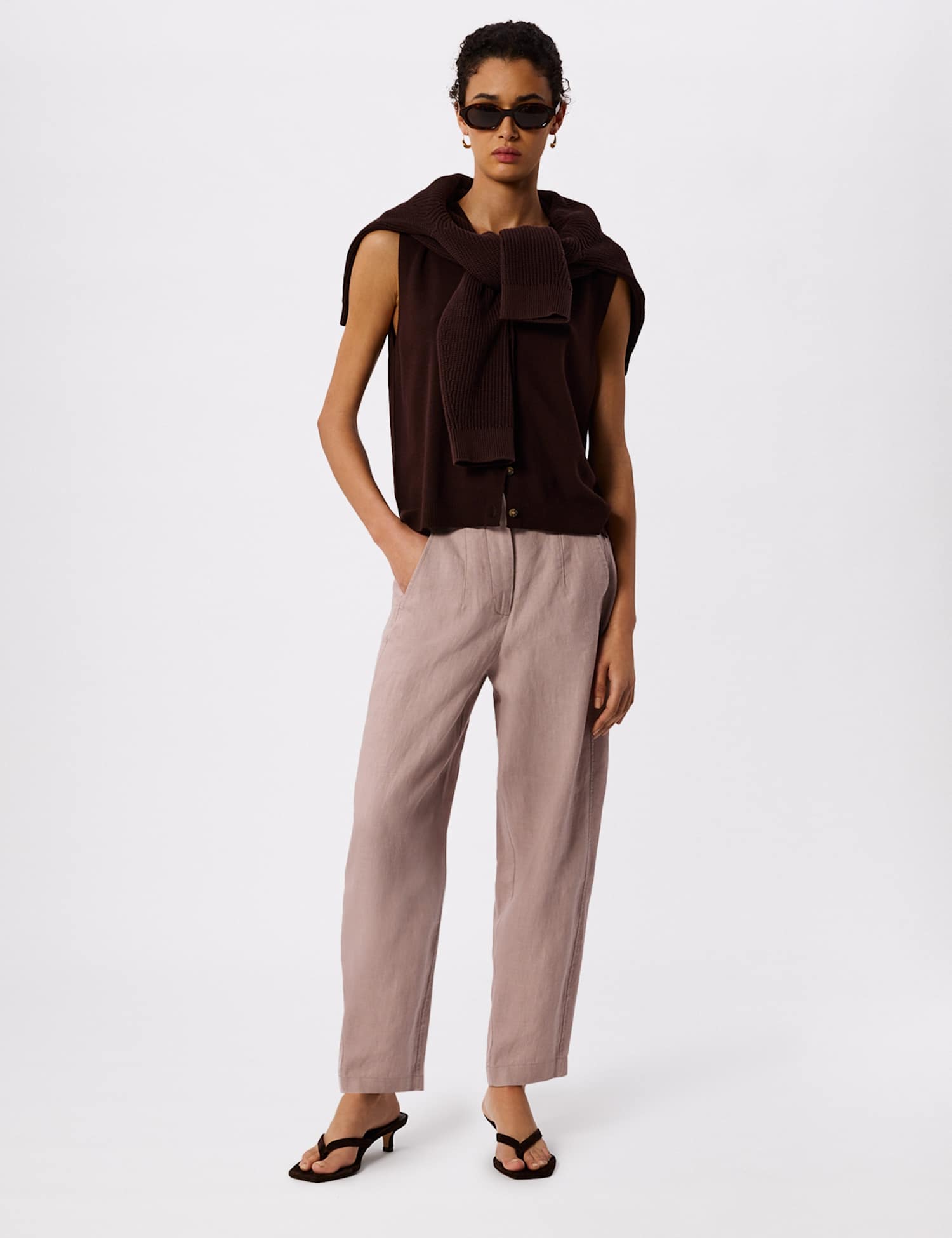 Whistles Pure Linen Relaxed Barrel Leg Trousers Pink