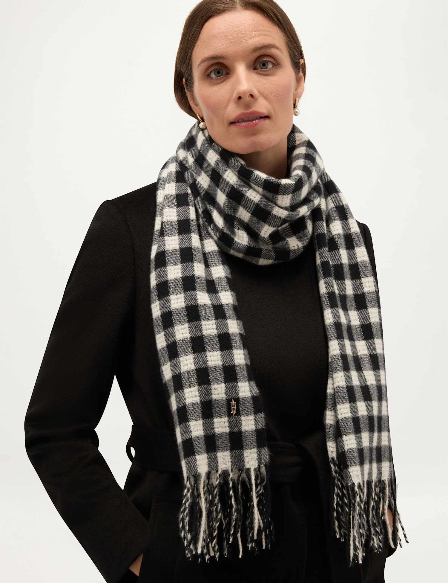 HOBBS Checked Scarf Black Mix