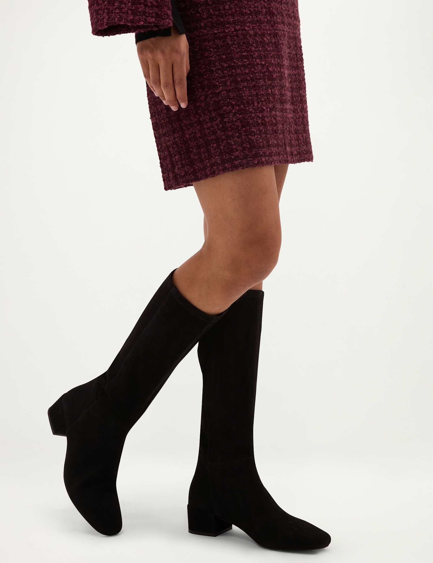 HOBBS Payton Stretch Suede Knee Boot Black