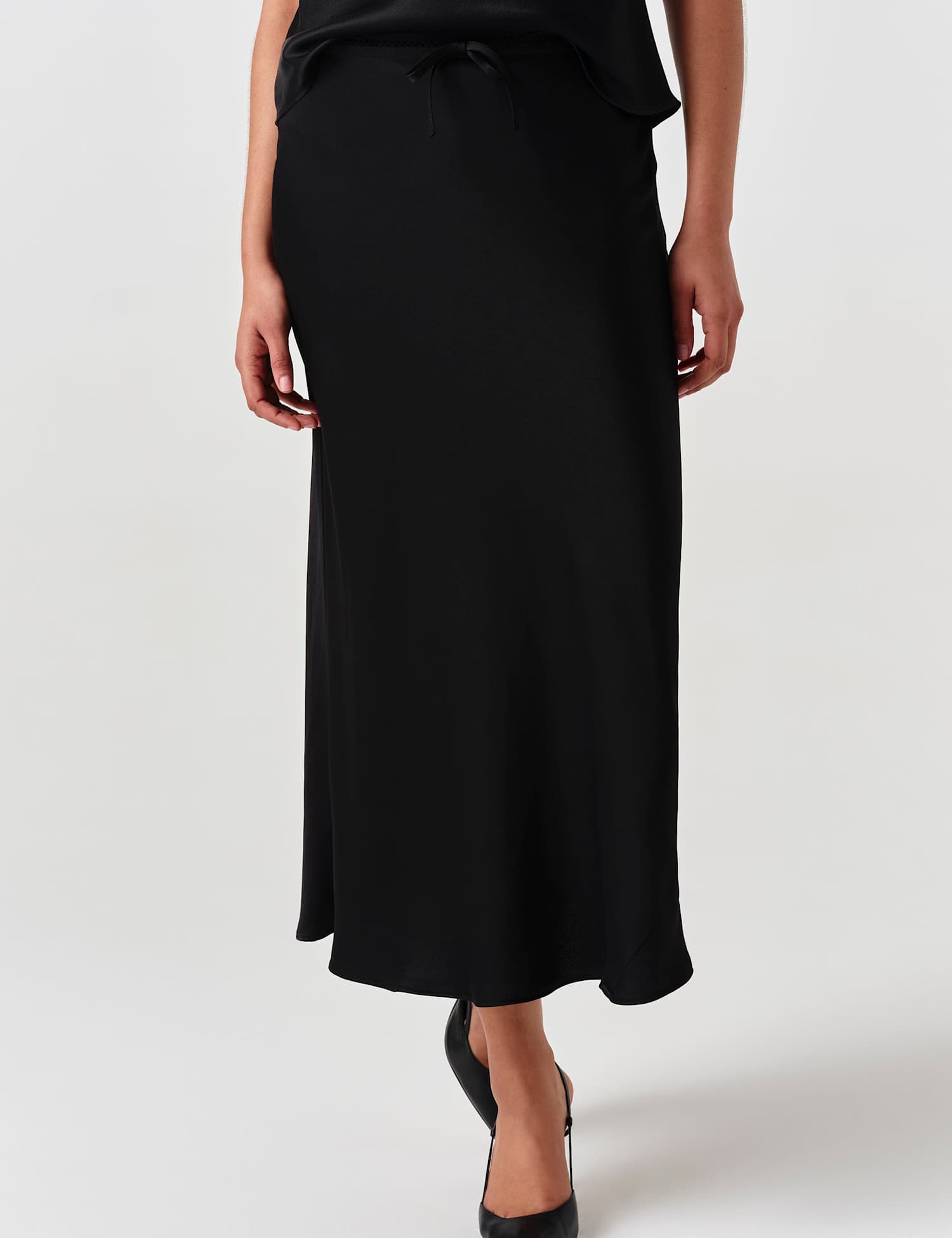 Ghost Satin Midi Slip Skirt Black