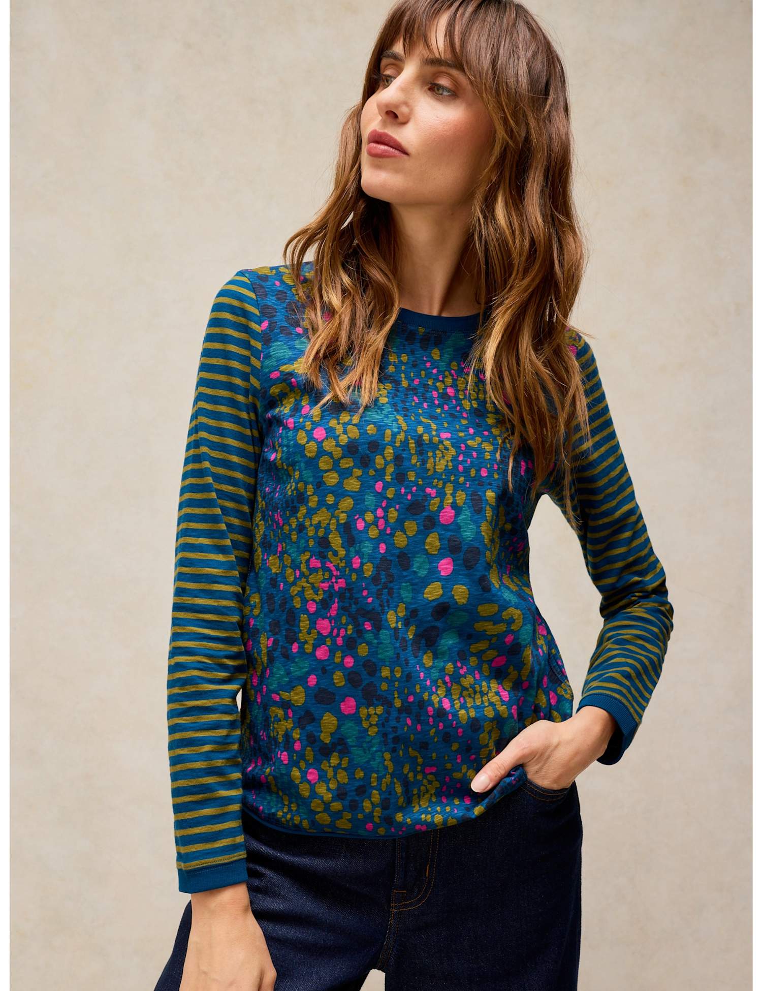 White Stuff Clara Pure Cotton Printed T-Shirt Teal Mix