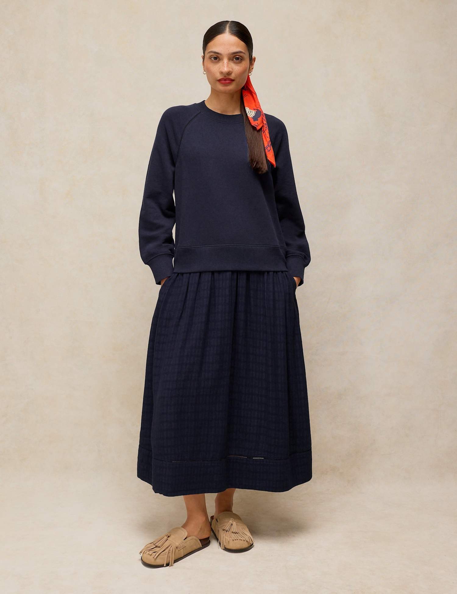 White Stuff Carter Pure Cotton Midi Sweater Dress Navy
