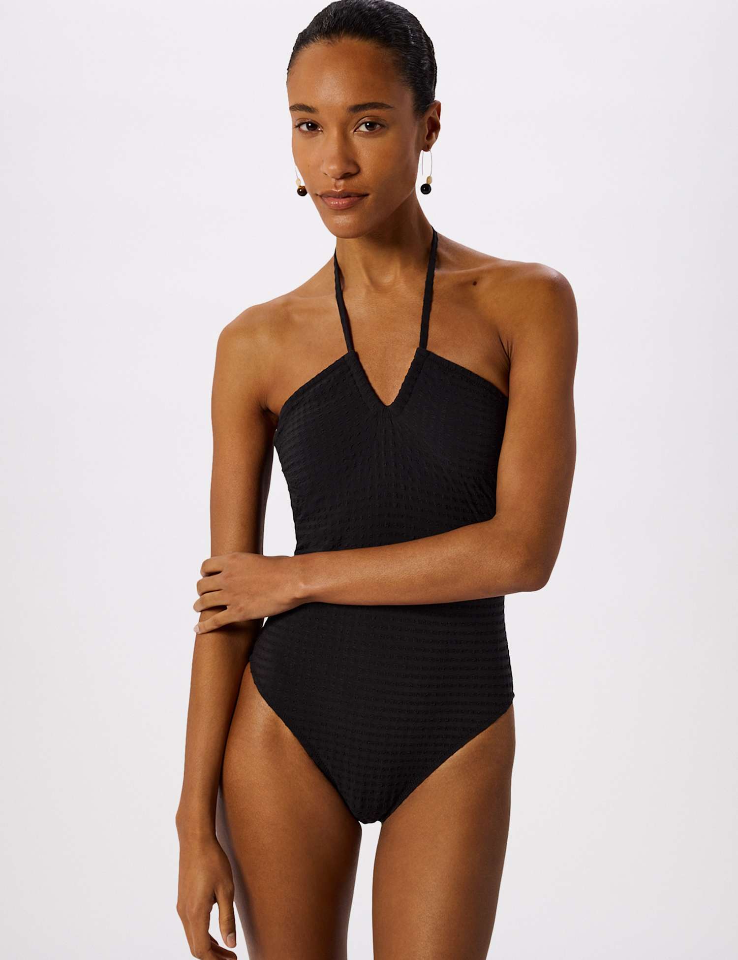 Whistles Textured Gingham Swimsuit Black