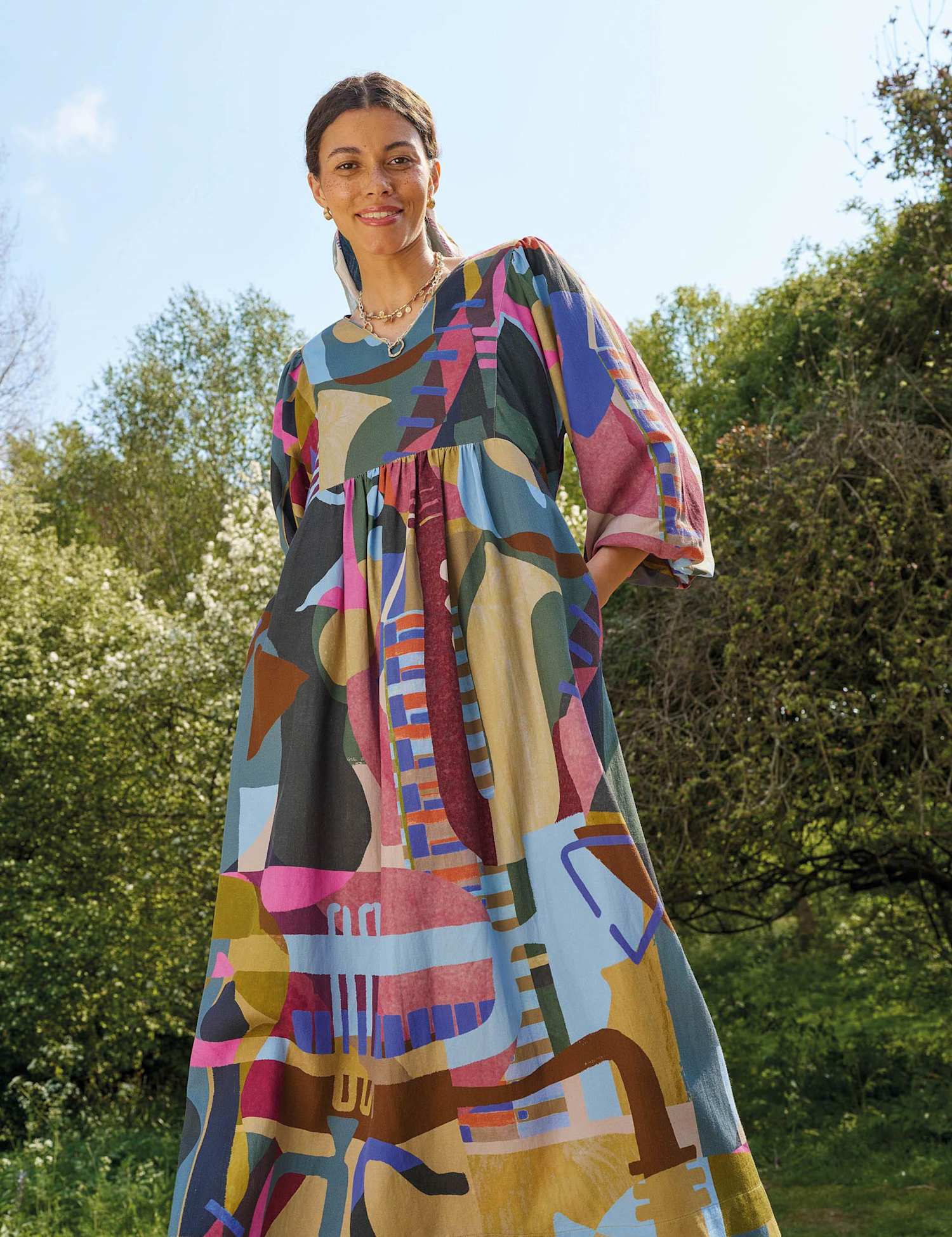 White Stuff Matilda Cotton Blend Printed Midi Dress Pink Mix
