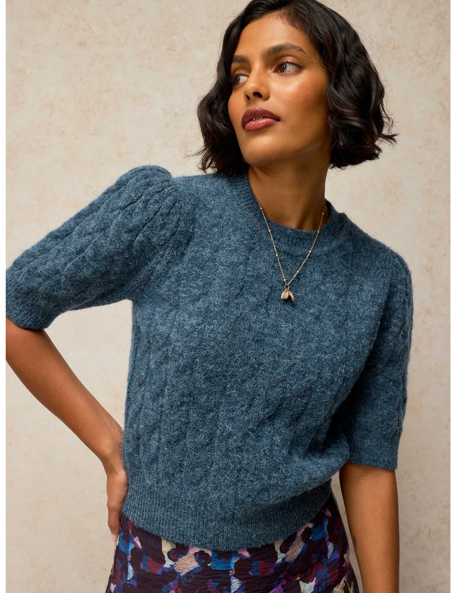 White Stuff Fluffy Embellished T-Shirt Blue